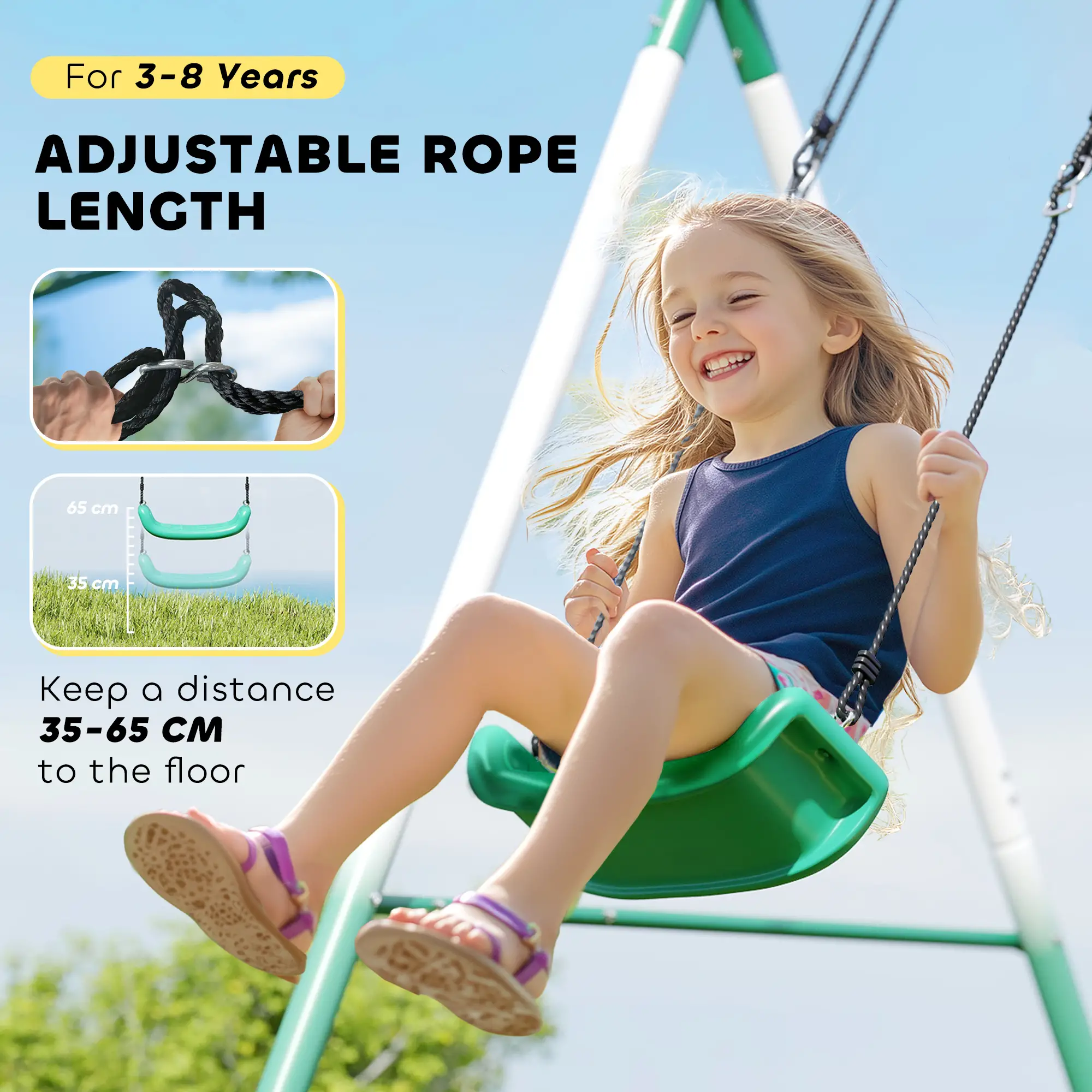 Metal Swing Set With Slide, Saucer Swing Seat, Dark Green - Image 6