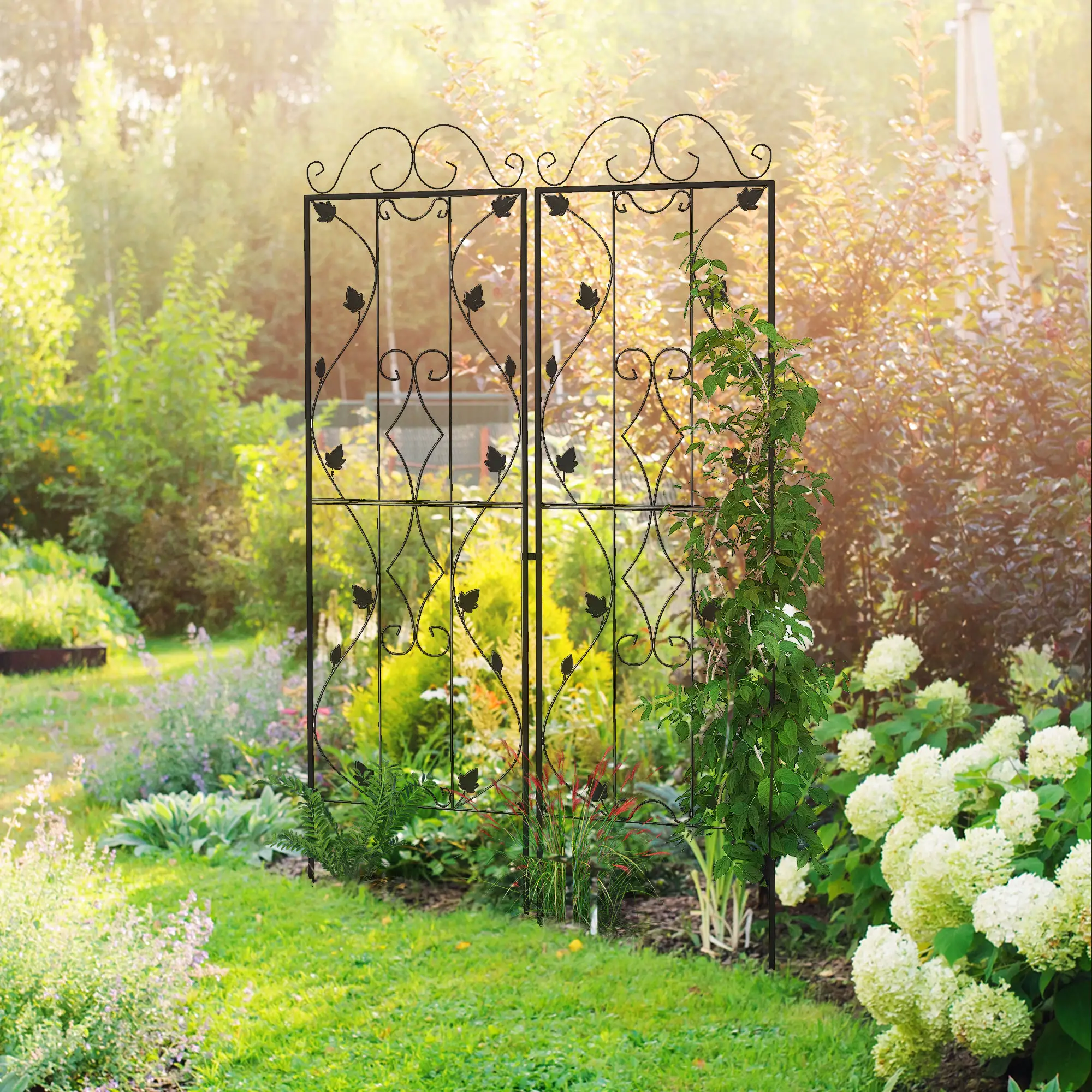 Metal Trellis Set of 2, Garden Climbing Plant Support, Leaf Design - Image 2