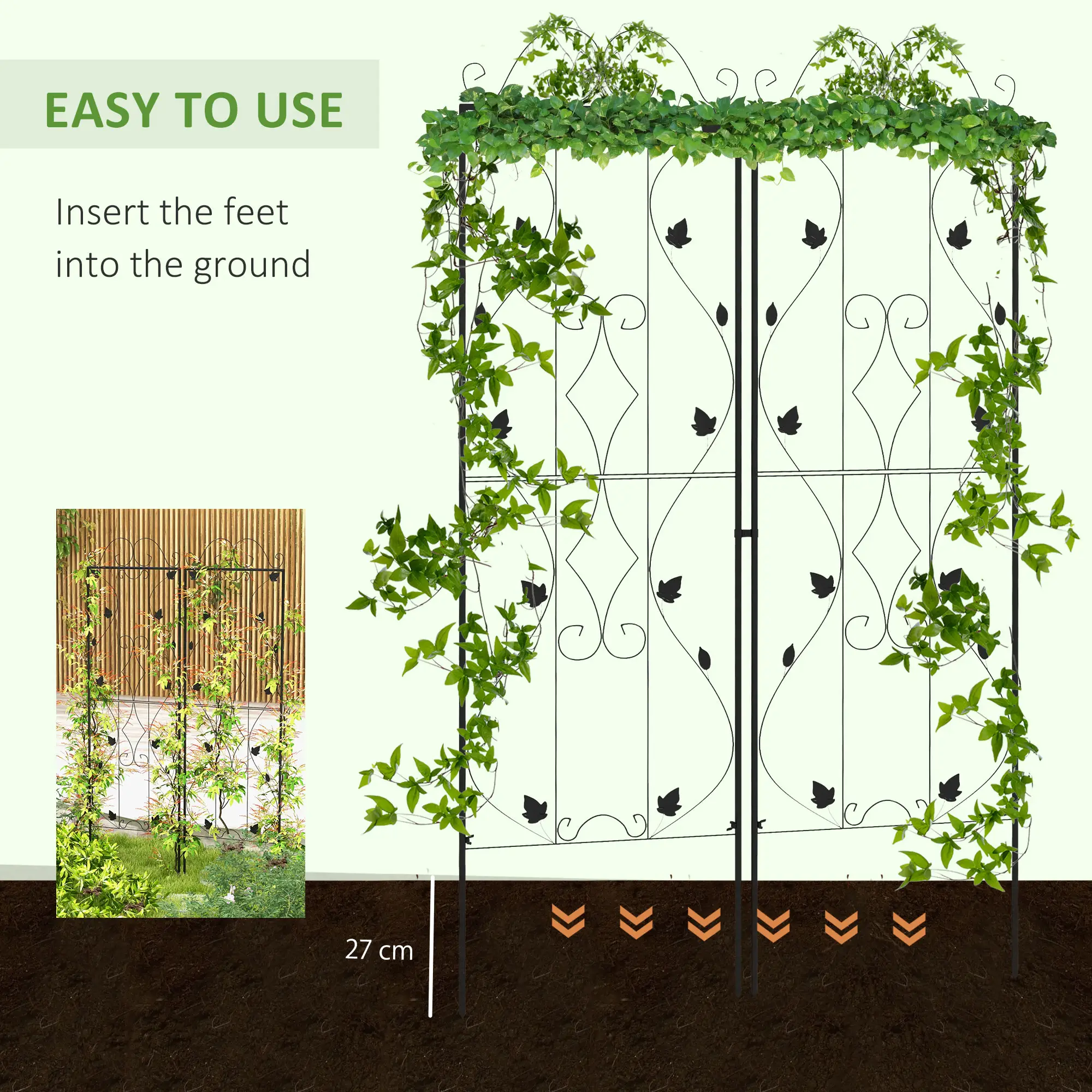 Metal Trellis Set of 2, Garden Climbing Plant Support, Leaf Design - Image 5