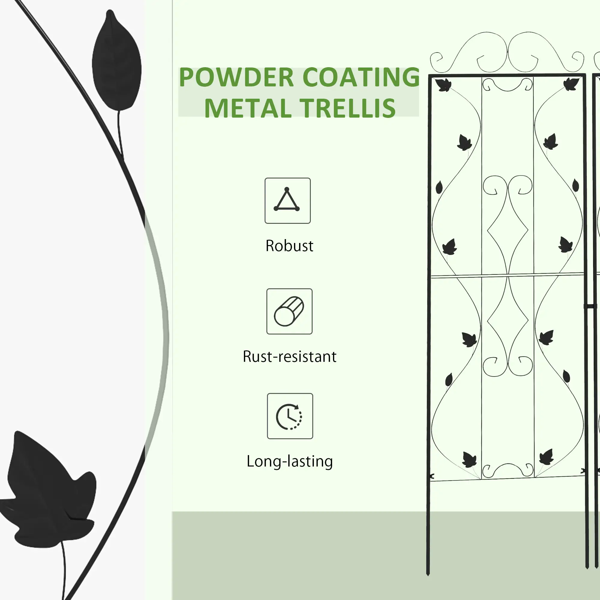 Metal Trellis Set of 2, Garden Climbing Plant Support, Leaf Design - Image 6