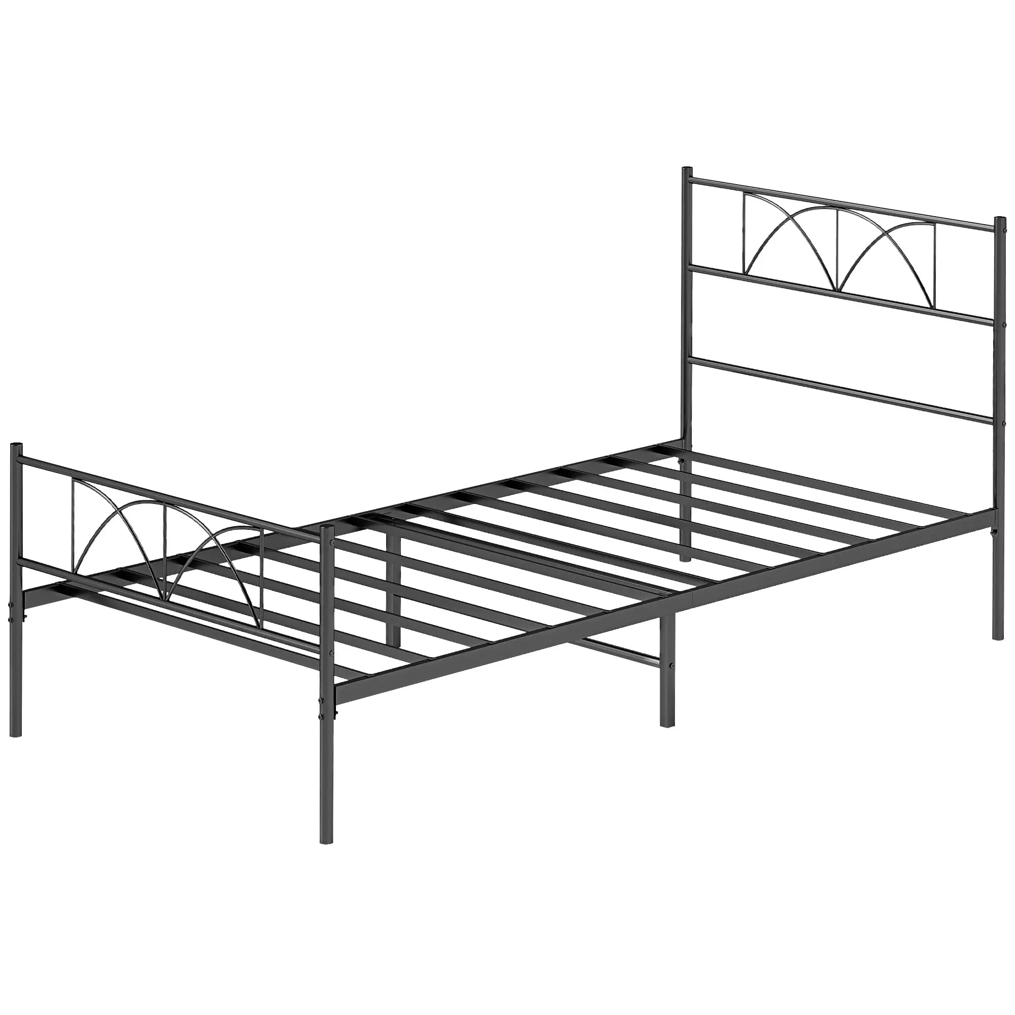 Metal Twin Bed Frame with Headboard, Steel Slat Support, Underbed Storage