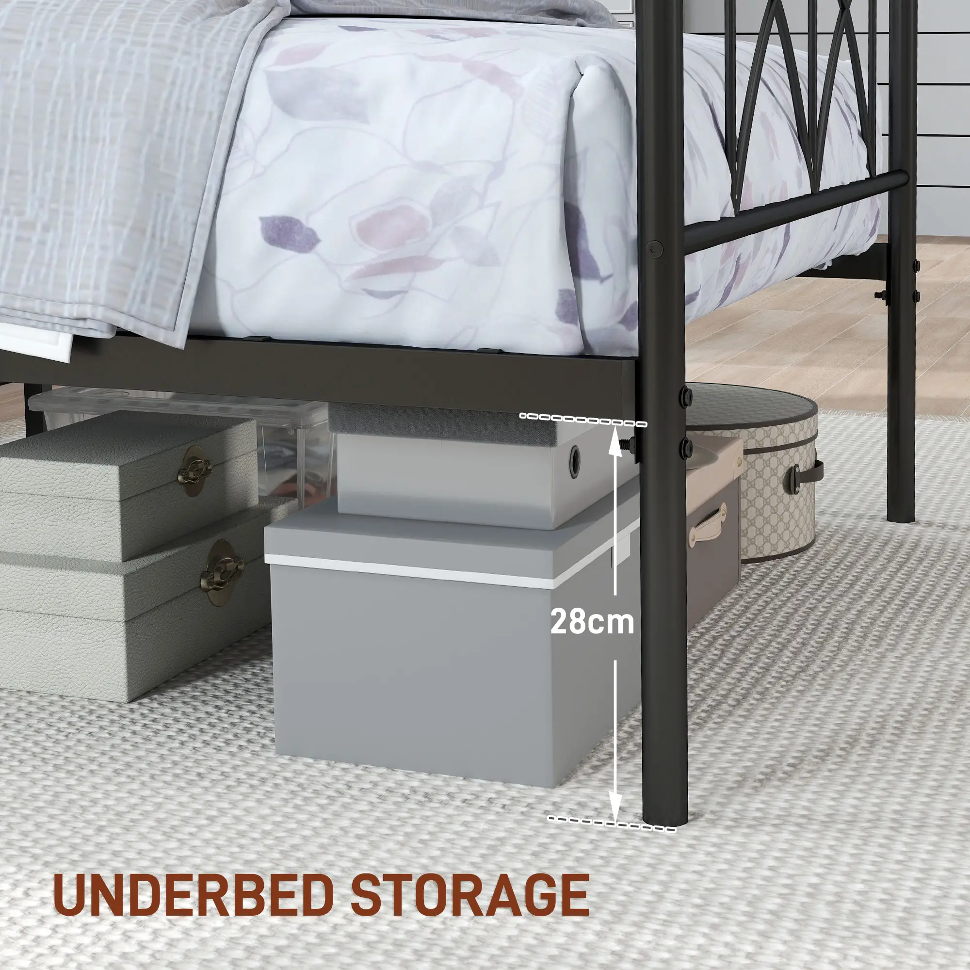 Metal Twin Bed Frame with Headboard, Steel Slat Support, Underbed Storage - Image 5