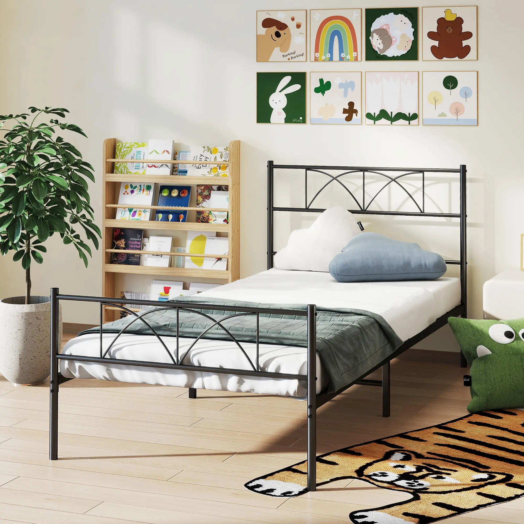 Metal Twin Bed Frame with Headboard, Steel Slat Support, Underbed Storage - Image 8