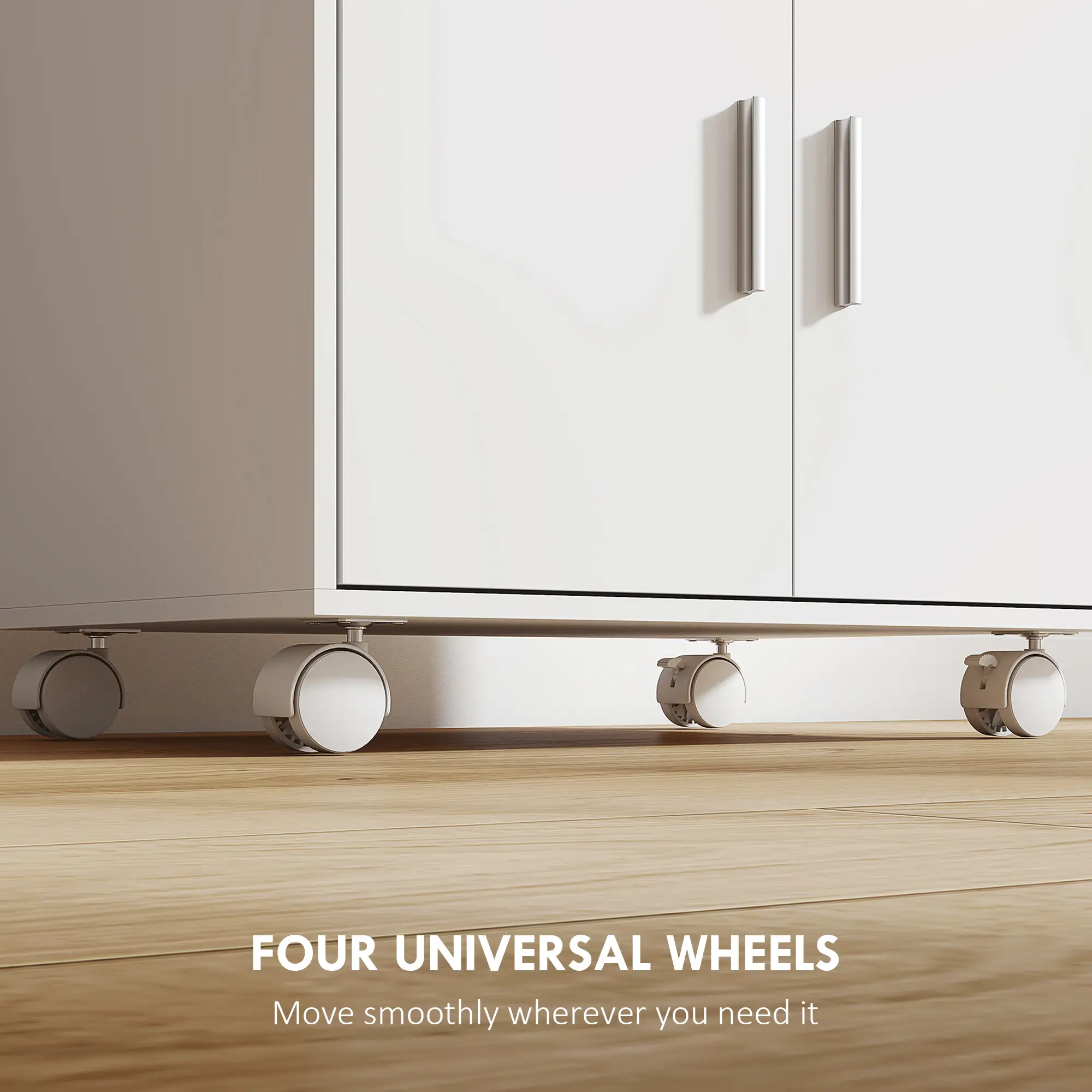 Microwave Cart with Wheels, Storage Cabinet, White - Image 6