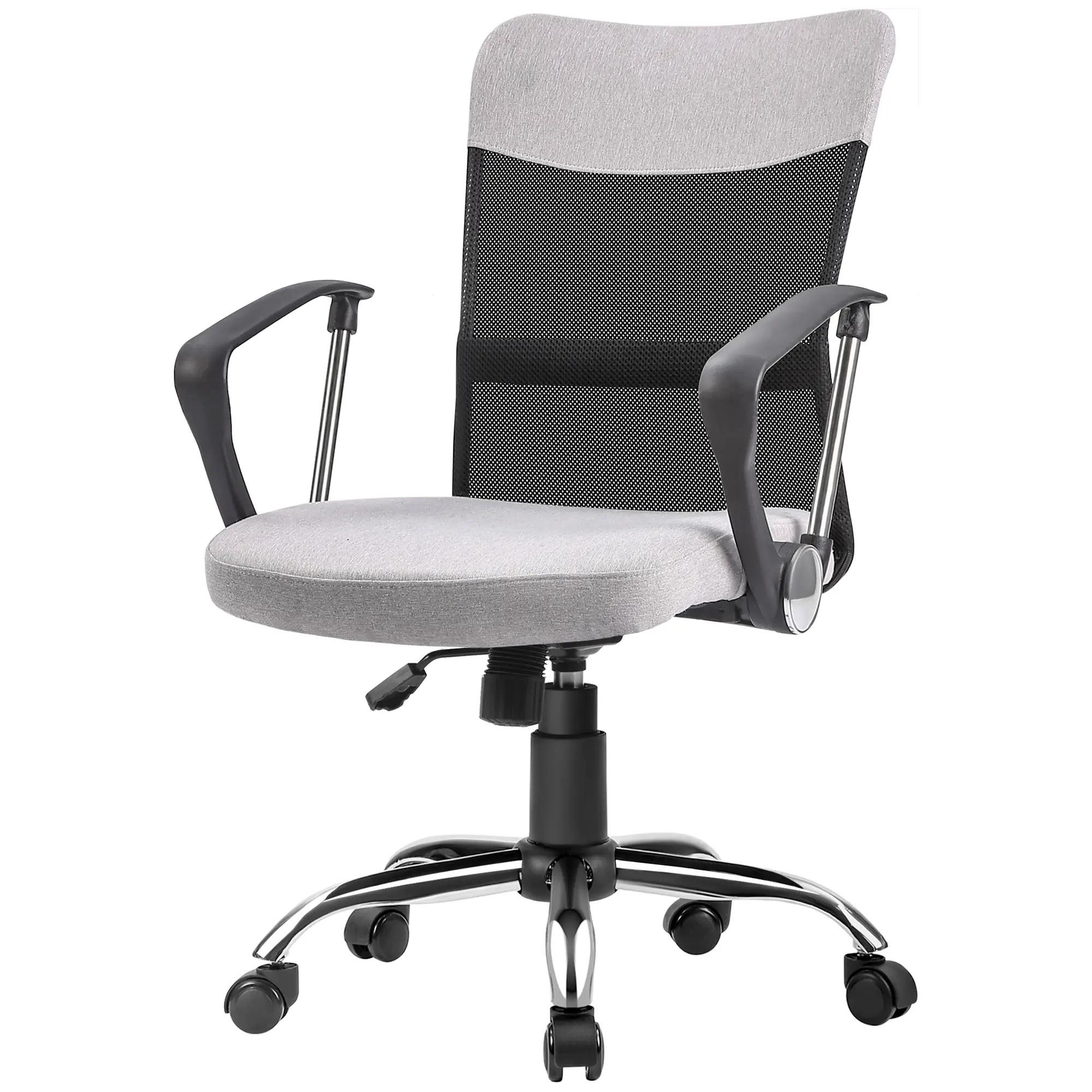 Mid Back Office Chair, Linen Mesh Desk Chair, Adjustable Height, Grey