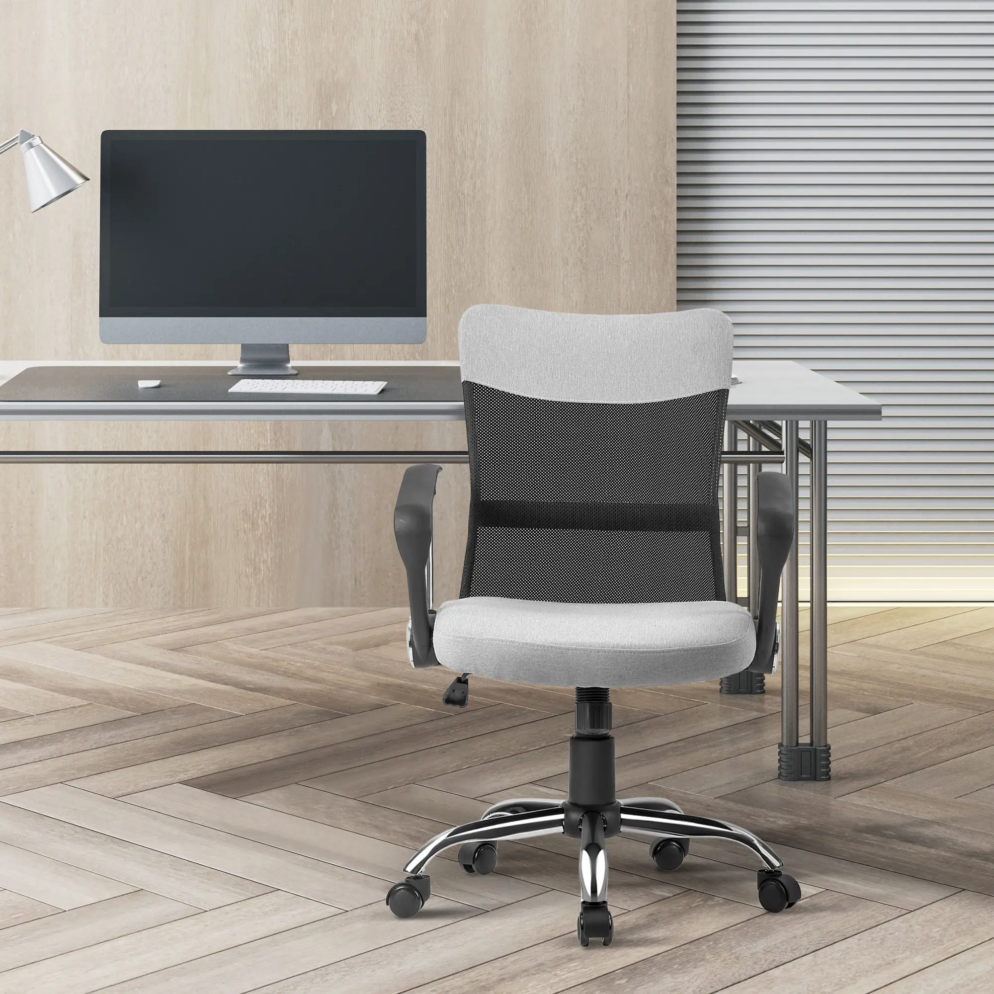 Mid Back Office Chair, Linen Mesh Desk Chair, Adjustable Height, Grey - Image 2