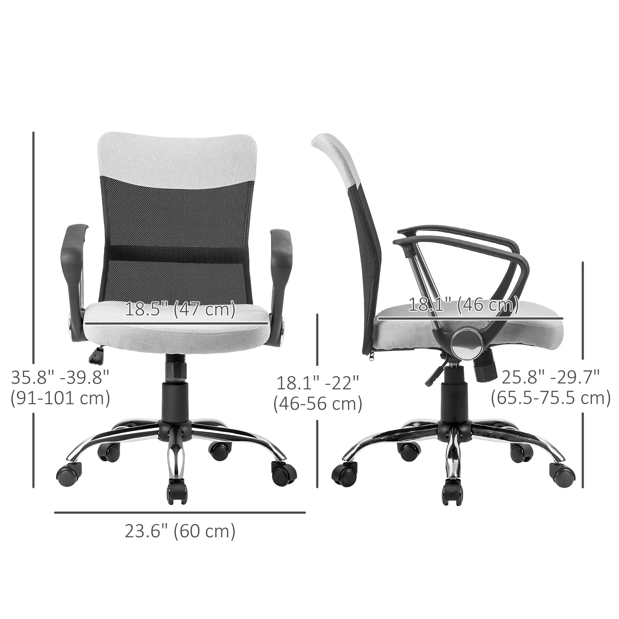 Mid Back Office Chair, Linen Mesh Desk Chair, Adjustable Height, Grey - Image 3