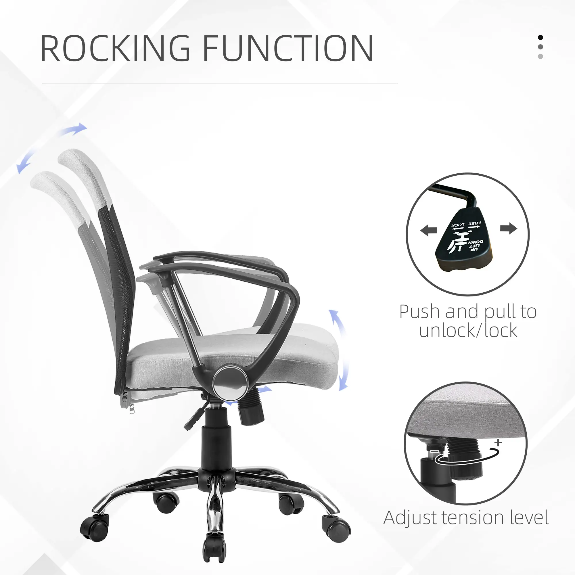 Mid Back Office Chair, Linen Mesh Desk Chair, Adjustable Height, Grey - Image 5
