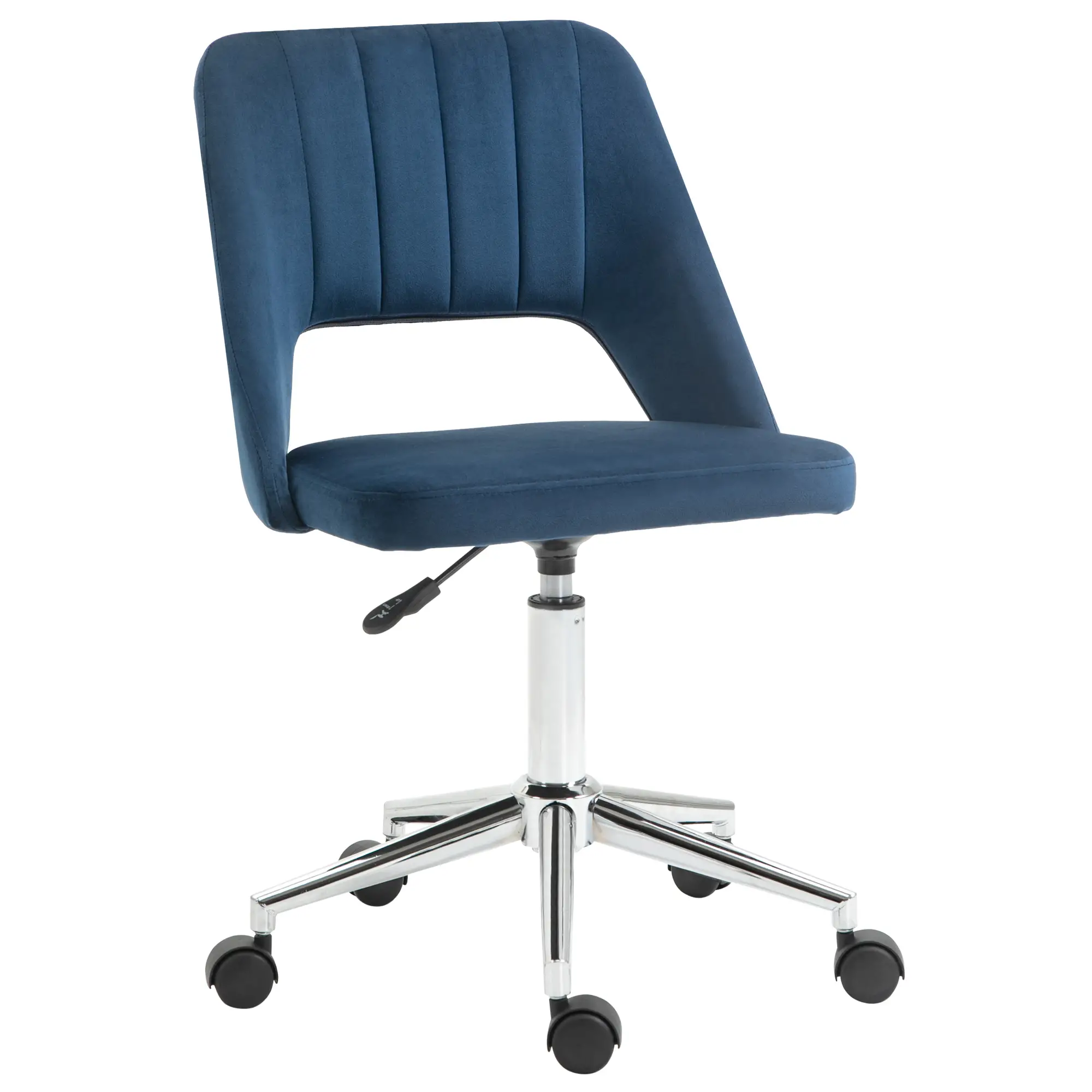 Mid Back Office Chair, Velvet Fabric, Swivel, Scallop Shape, Blue - Image 11