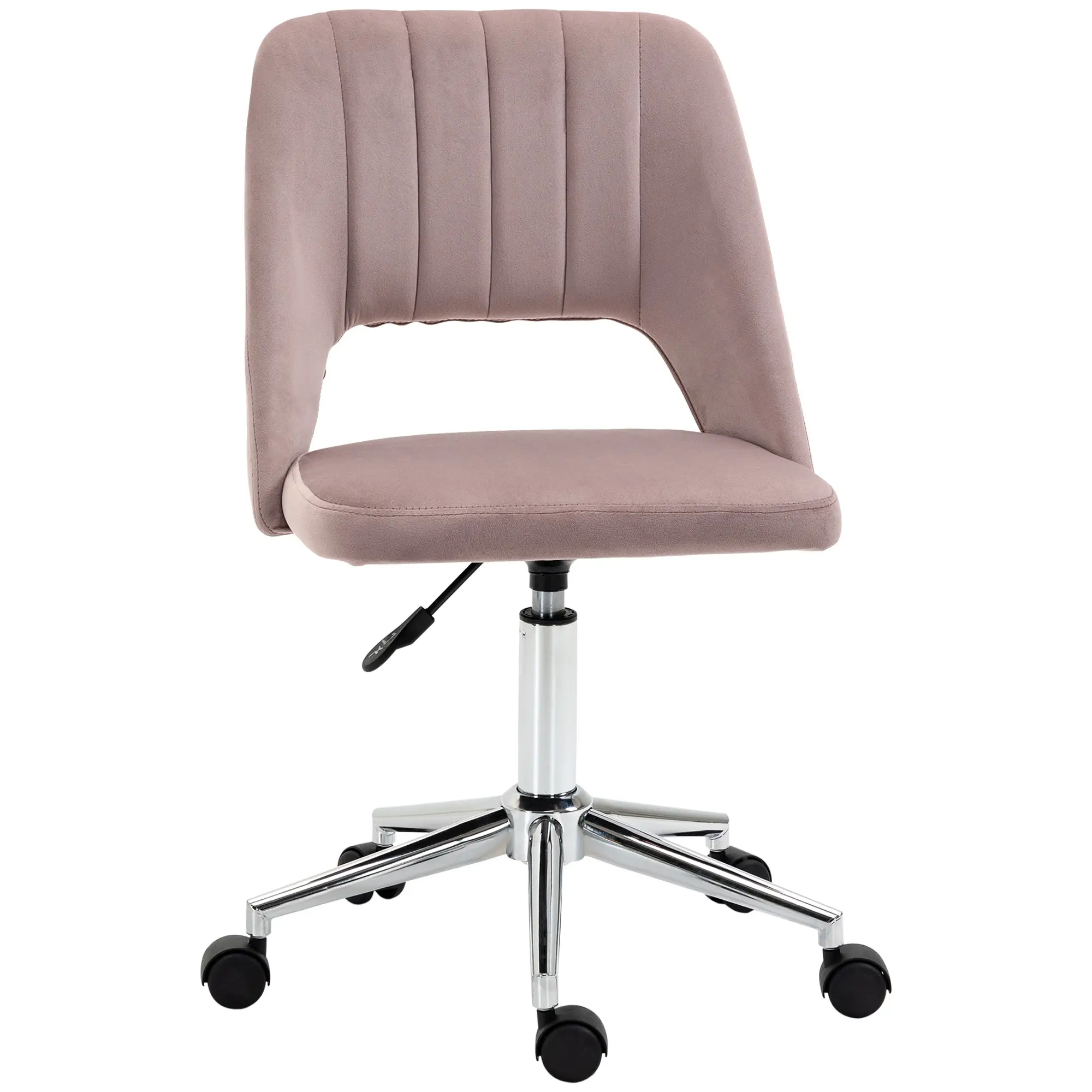 Mid Back Office Chair, Velvet Fabric, Swivel, Scallop Shape, Pink