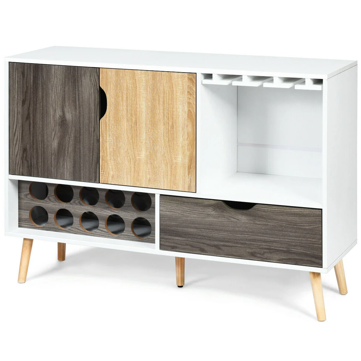 Mid-Century Buffet Sideboard, Wooden Storage Cabinet, White - Image 6