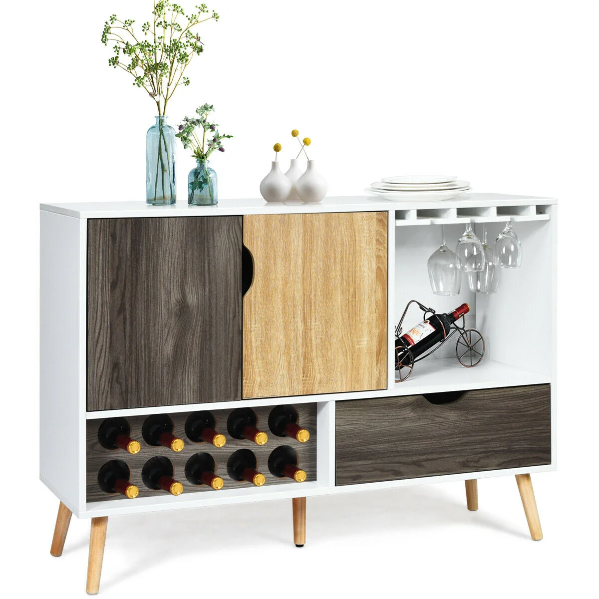 Mid-Century Buffet Sideboard, Wooden Storage Cabinet, White - Image 7