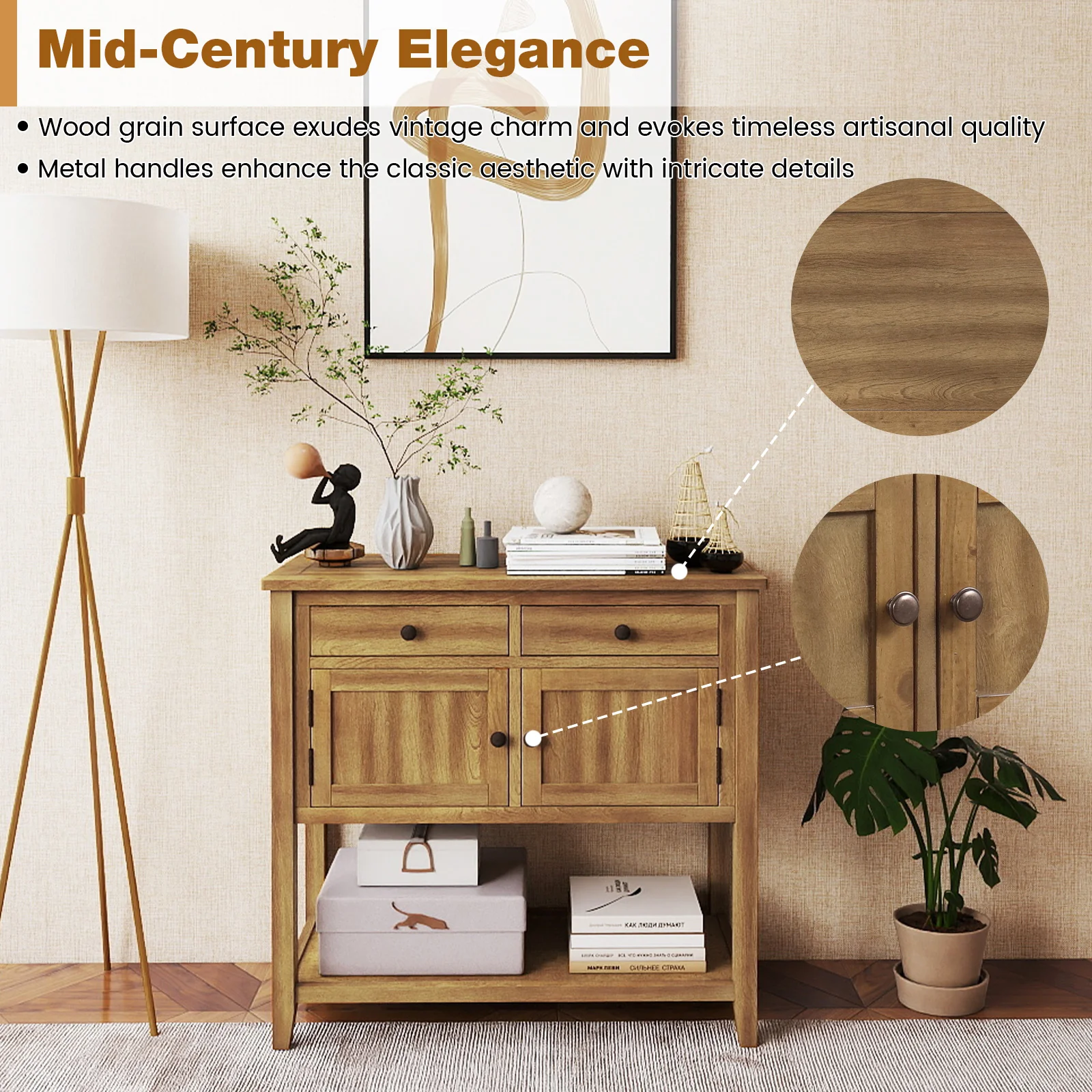 Mid-Century Console Table, Wood Coffee Bar, 2 Drawers, Walnut - Image 9
