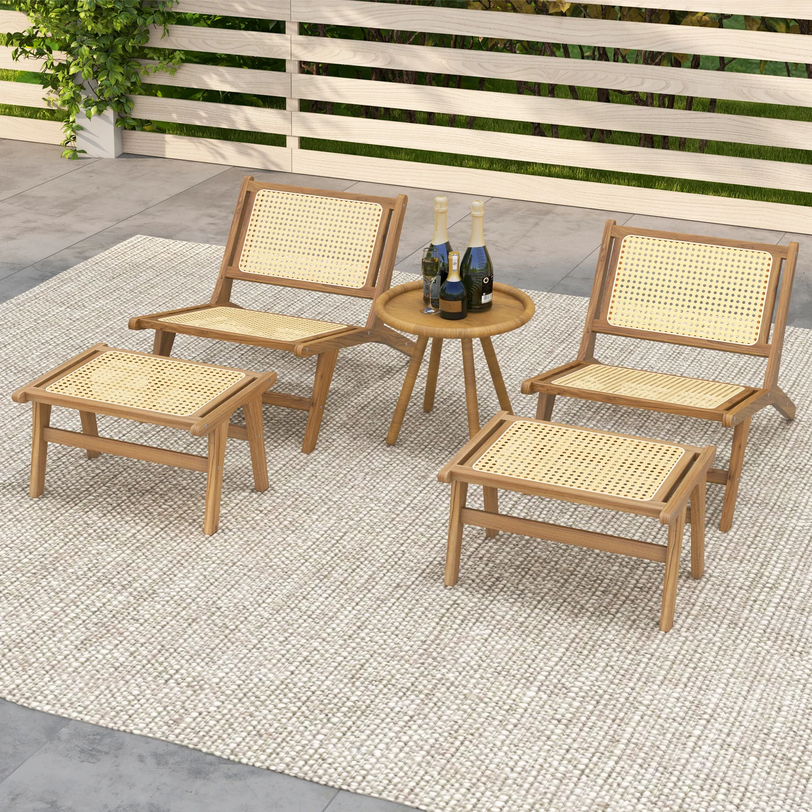 Mid Century Modern Accent Chair, Farmhouse Rattan, With Ottoman - Image 7