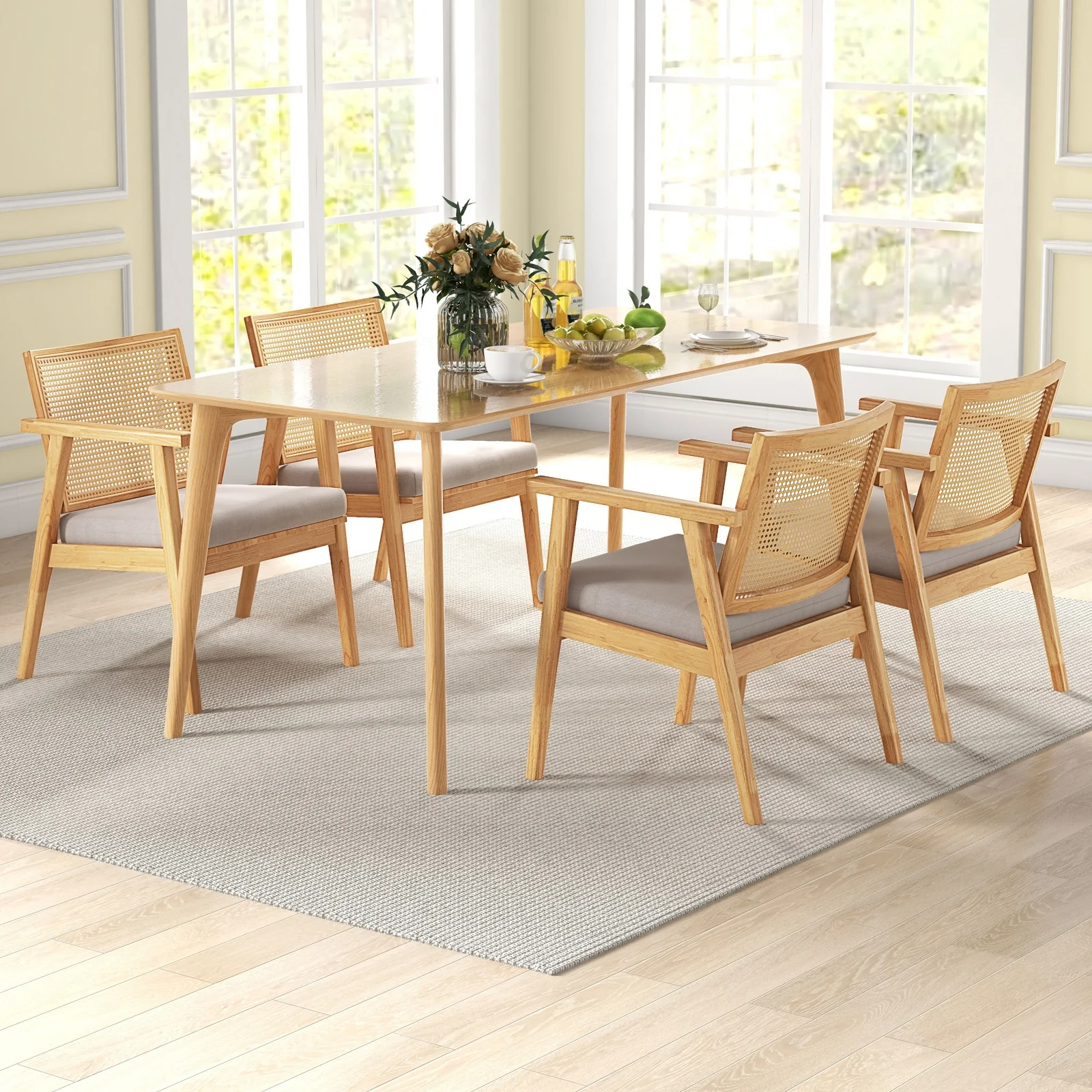 Mid Century Modern Accent Chairs Set Of 2, Natural - Image 10