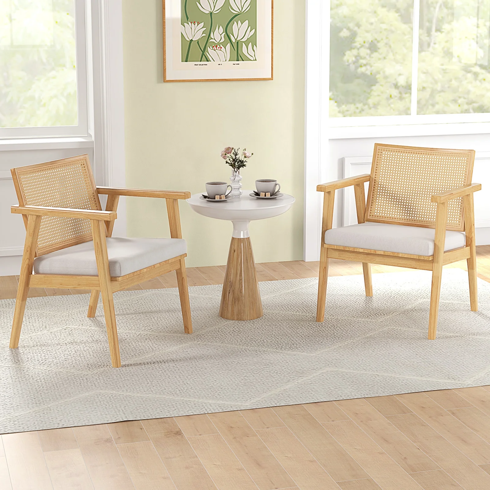 Mid Century Modern Accent Chairs Set Of 2, Natural - Image 3