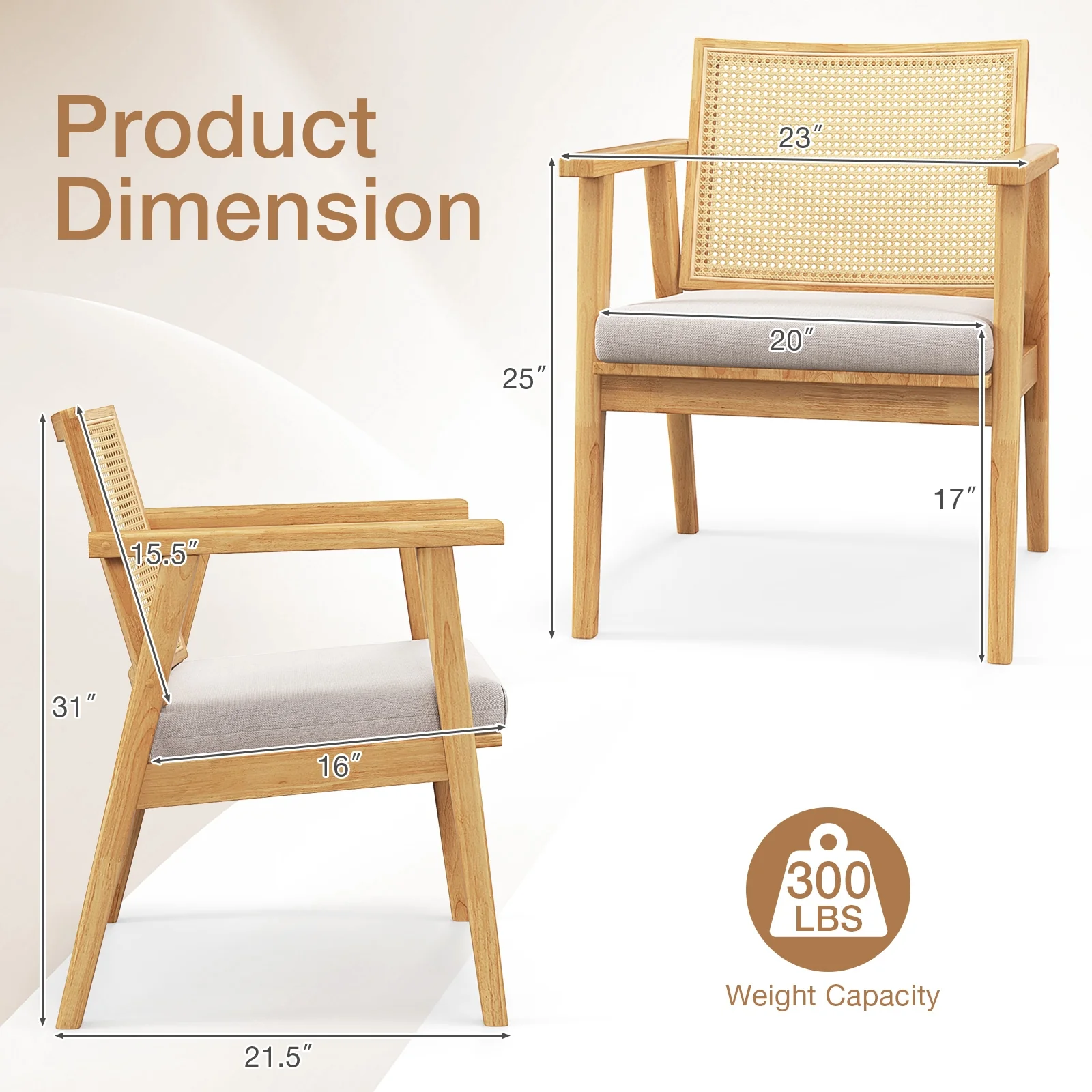 Mid Century Modern Accent Chairs Set Of 2, Natural - Image 6
