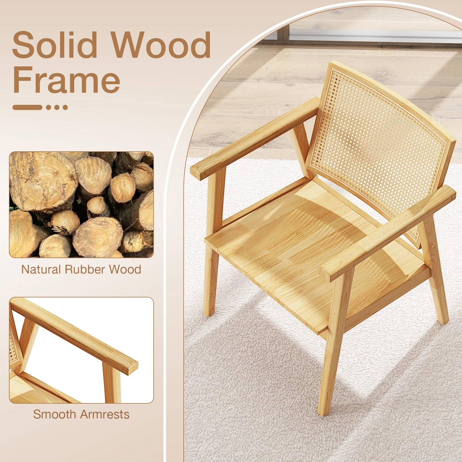 Mid Century Modern Accent Chairs Set Of 2, Natural - Image 9