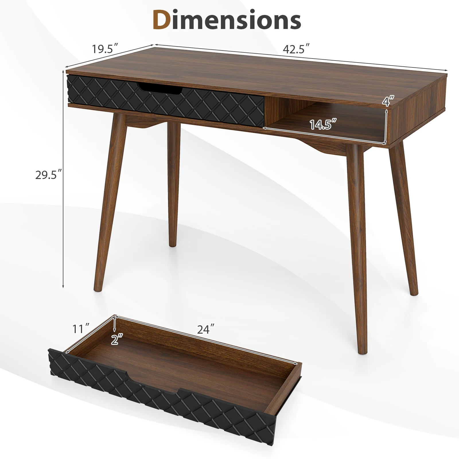 Mid-Century Modern Computer Desk With Drawer, Brown - Image 6
