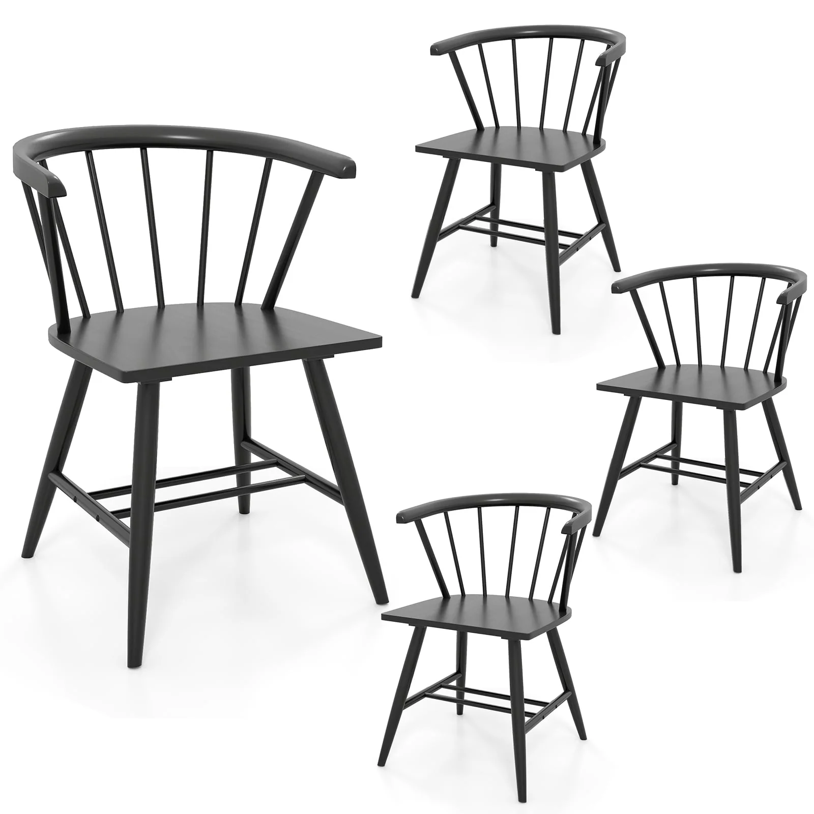 Mid-Century Modern Dining Chair Set, 4 Kitchen Chairs, Black