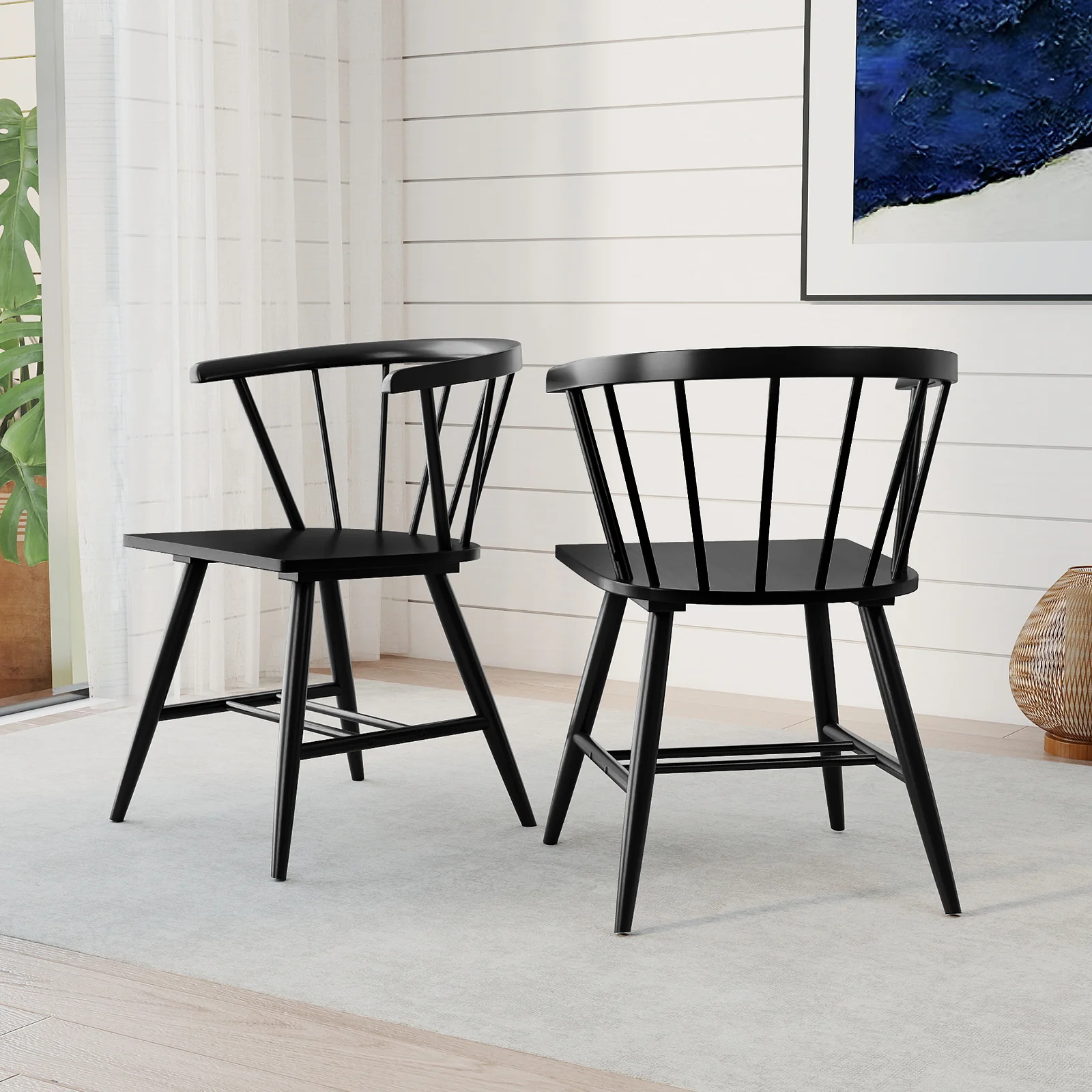 Mid-Century Modern Dining Chair Set, 4 Kitchen Chairs, Black - Image 6