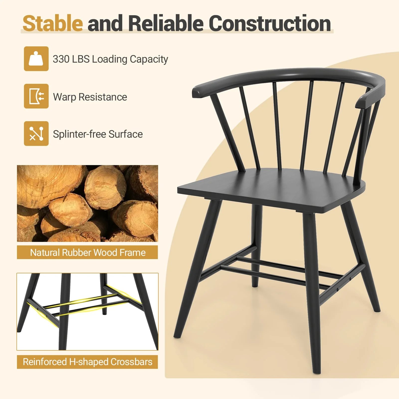 Mid-Century Modern Dining Chair Set, 4 Kitchen Chairs, Black - Image 8