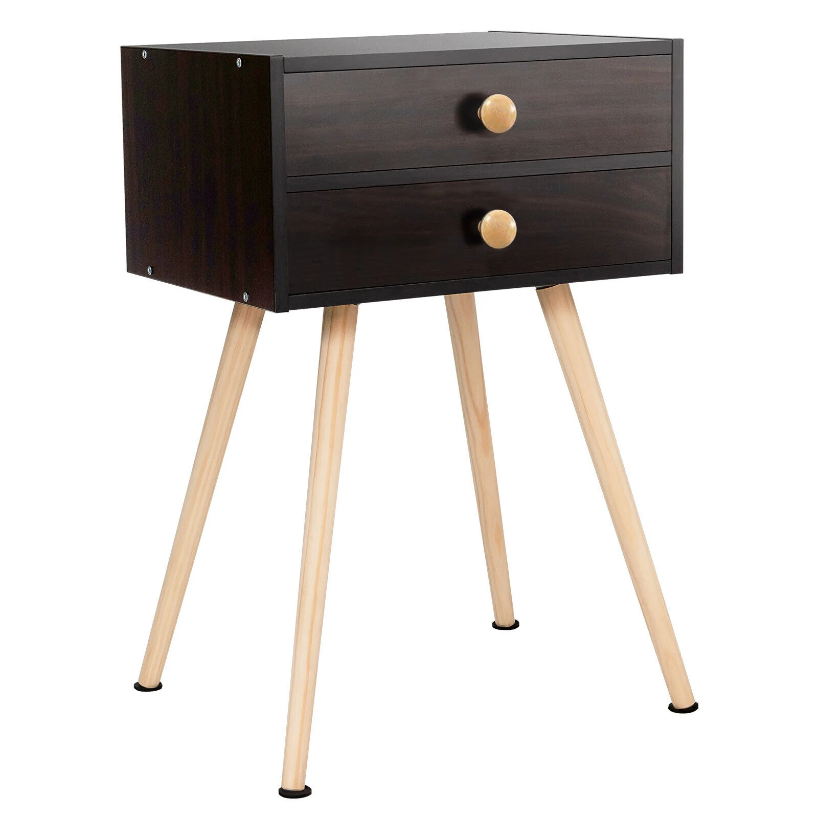 Mid Century Modern Nightstand, 2 Drawers, Natural, Brown - Image 4