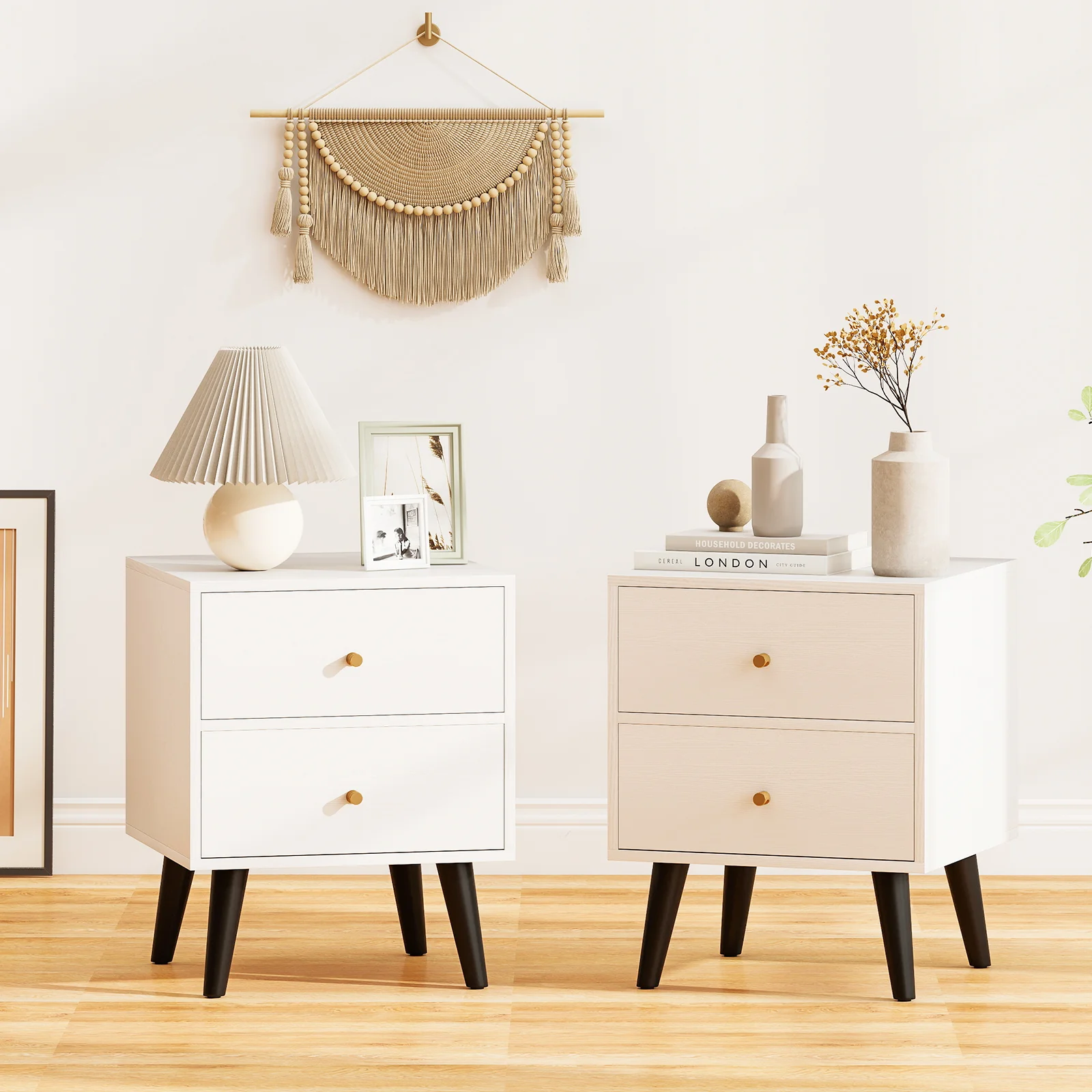 Mid Century Modern Nightstand Set, 2 Piece, White - Image 2