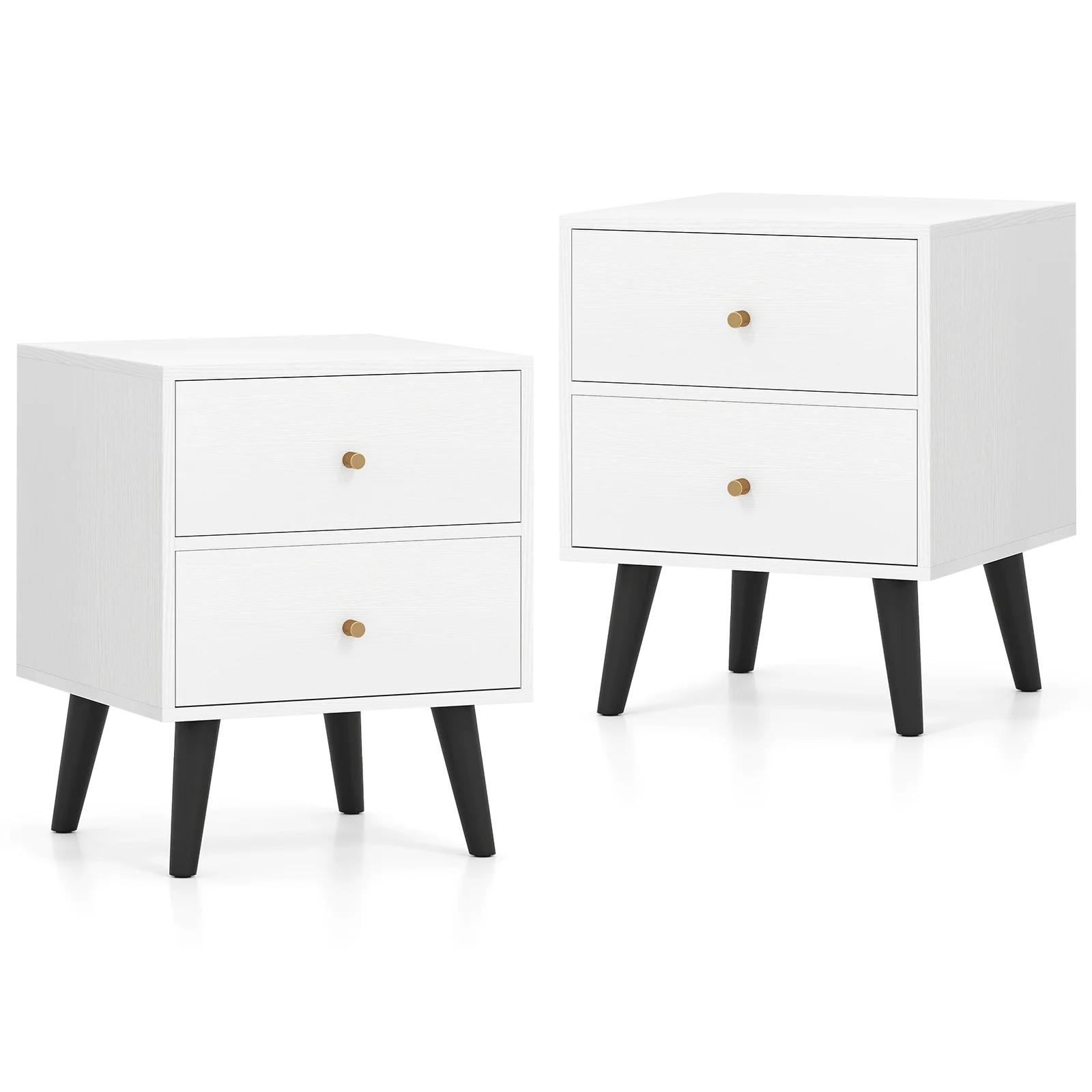 Mid Century Modern Nightstand Set, 2 Piece, White - Image 4
