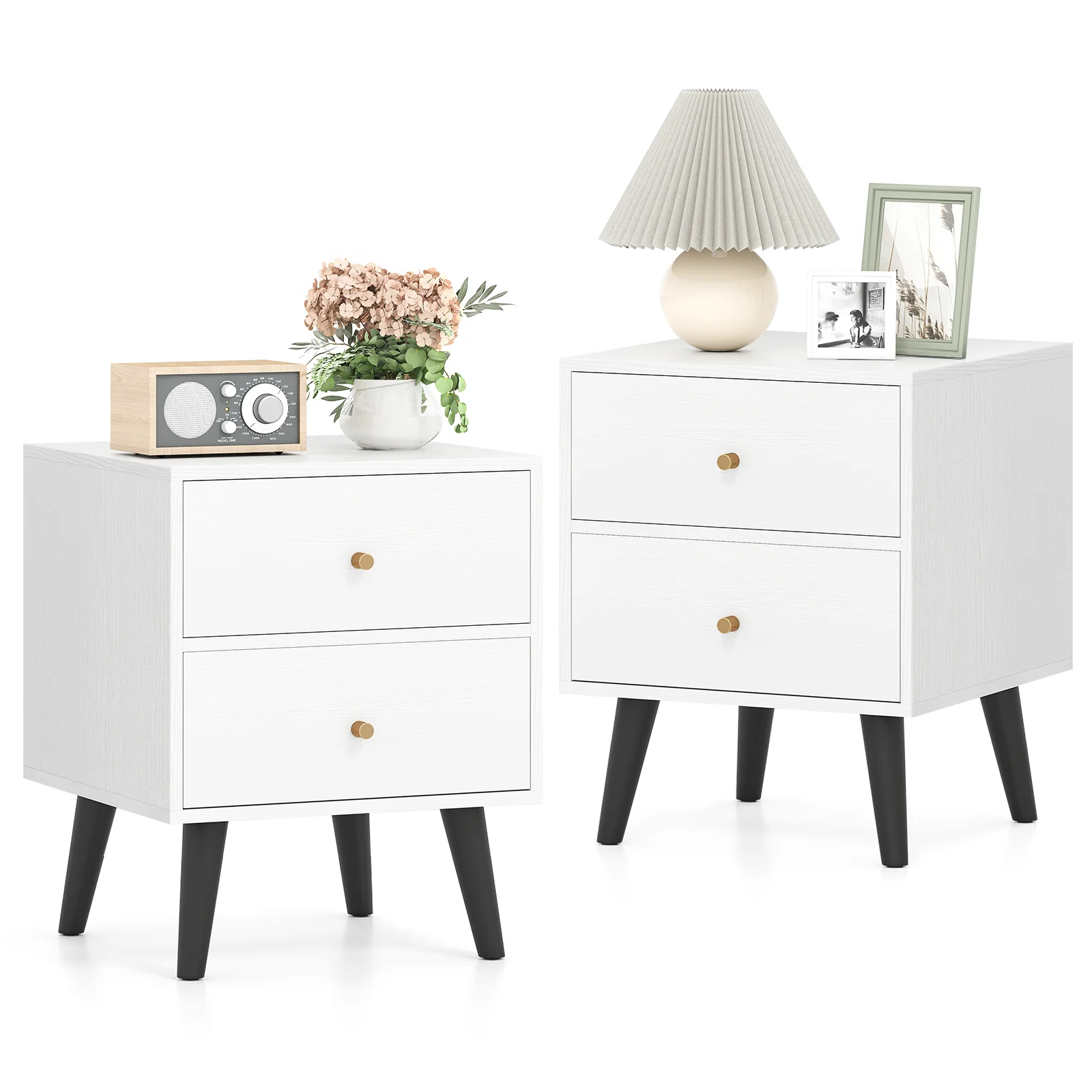 Mid Century Modern Nightstand Set, 2 Piece, White - Image 5
