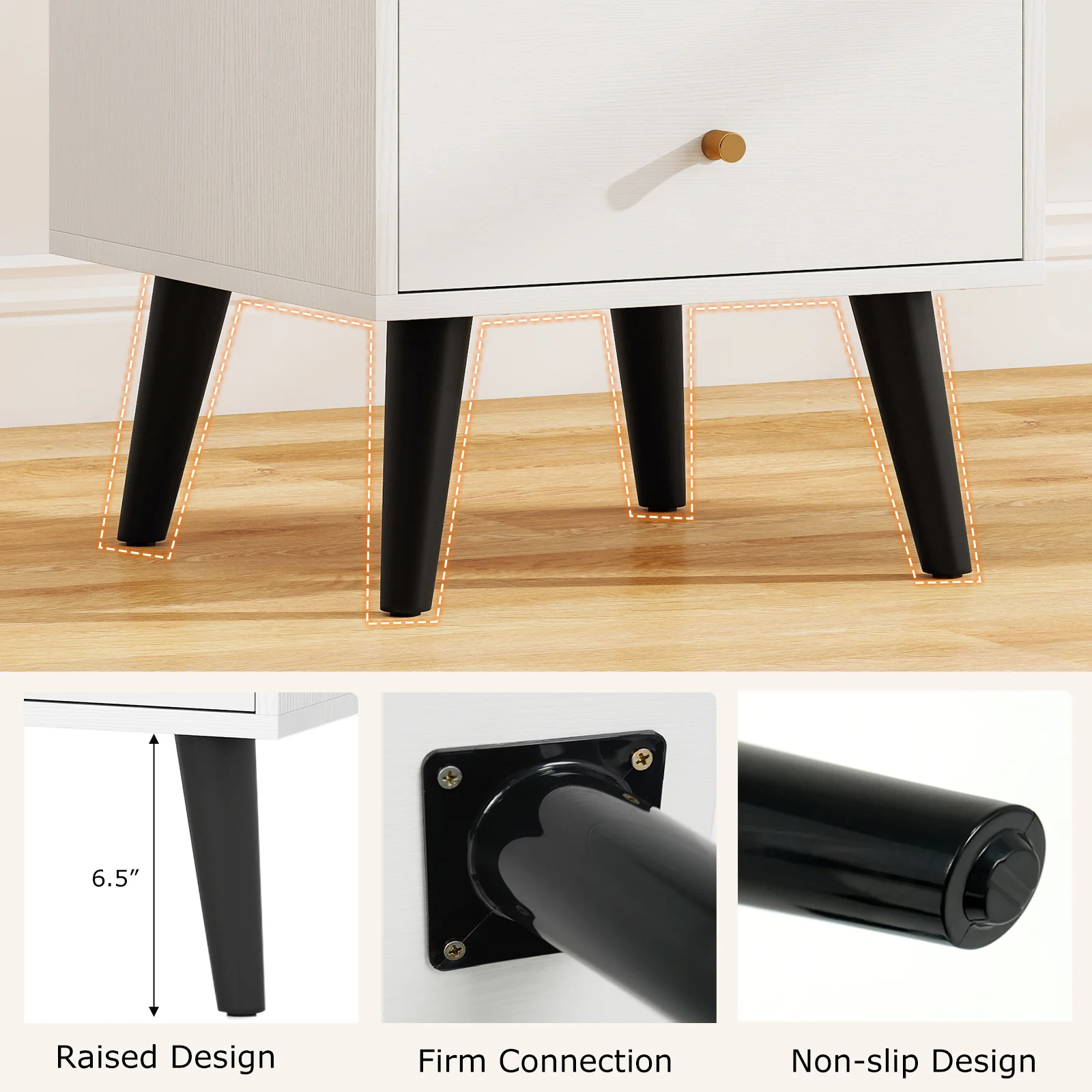 Mid Century Modern Nightstand Set, 2 Piece, White - Image 9