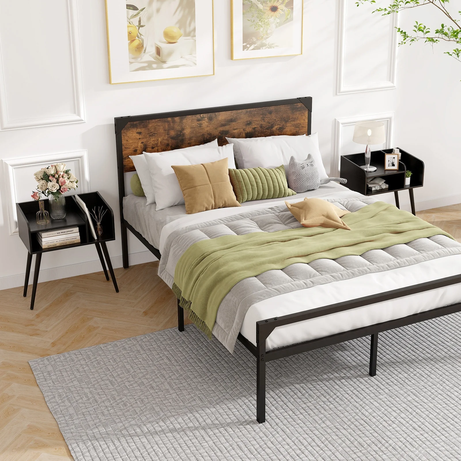 Mid Century Modern Nightstand With Open Shelves, Black - Image 7