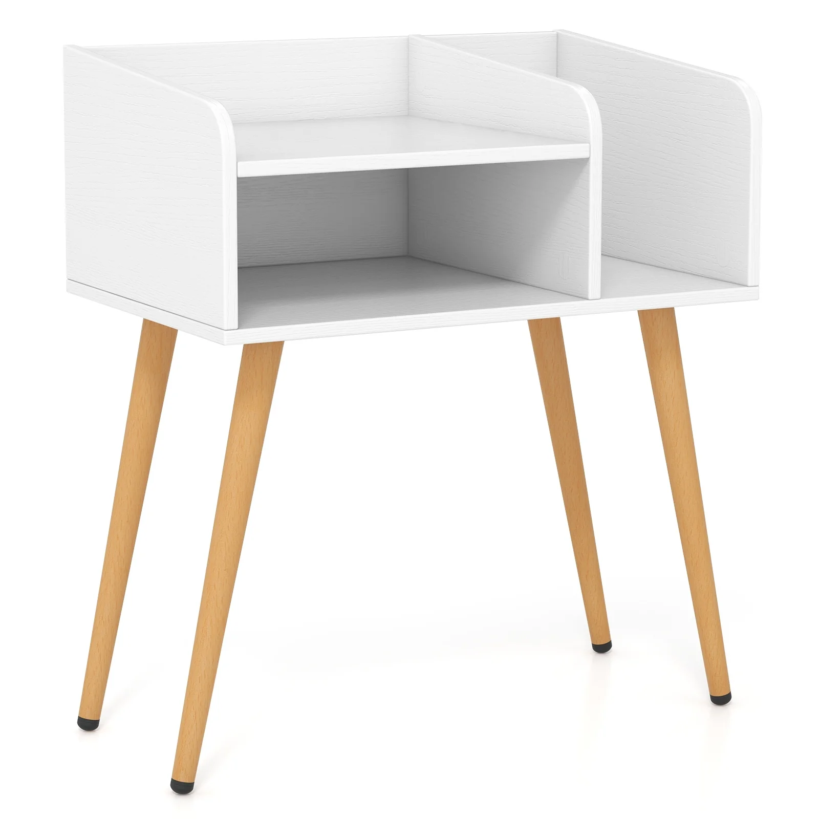 Mid Century Modern Nightstand With Open Shelves, White - Image 5