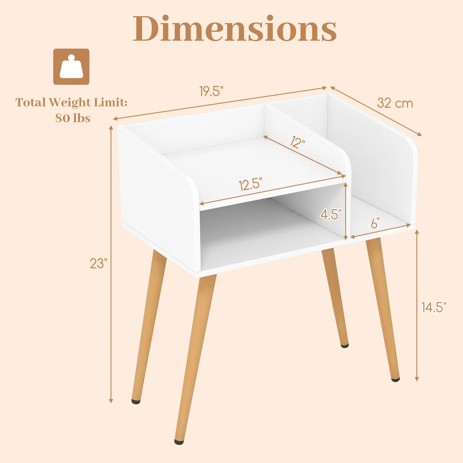 Mid Century Modern Nightstand With Open Shelves, White - Image 6