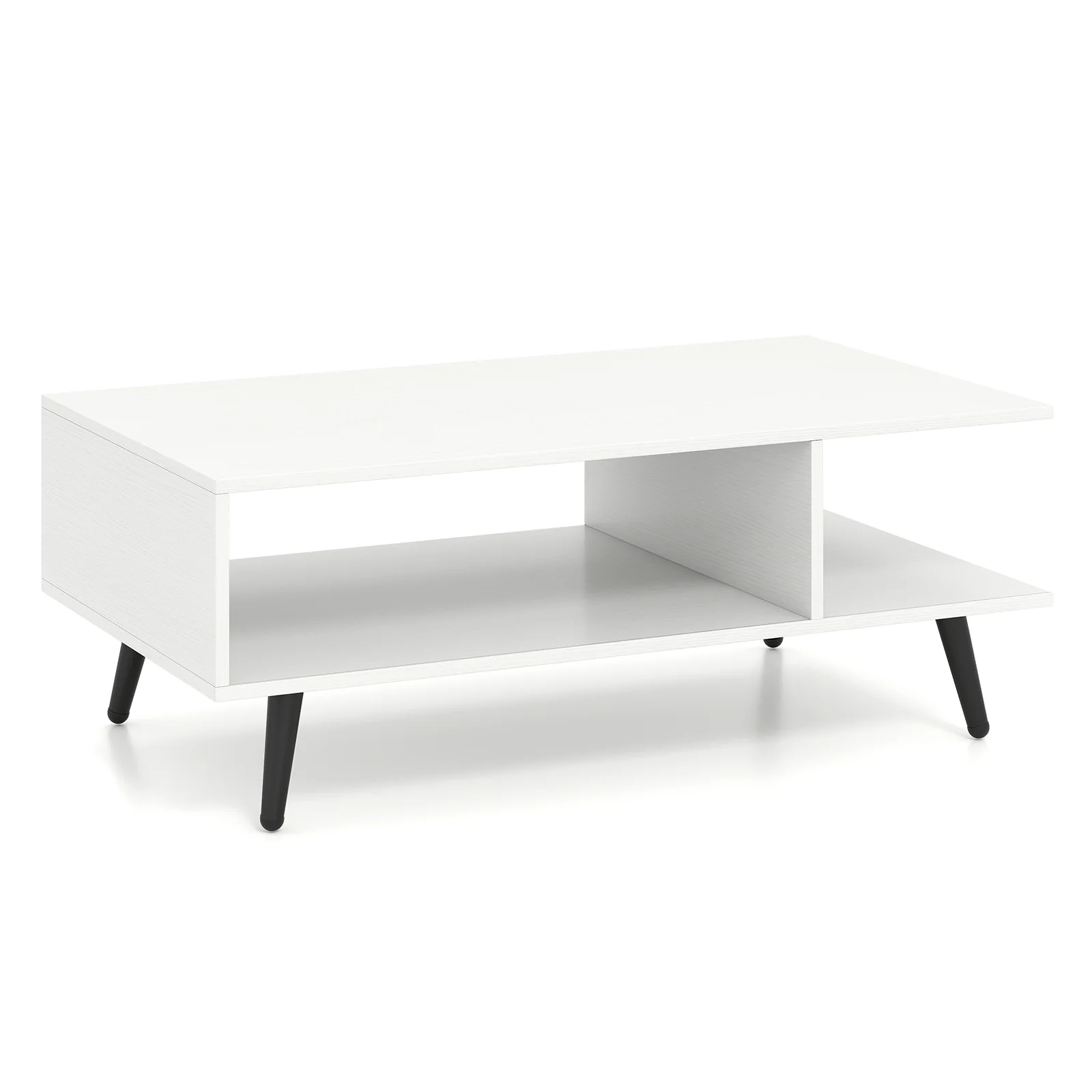 Mid Century Modern Rectangle Coffee Table, 2-Tier Accent Table, White - Image 4