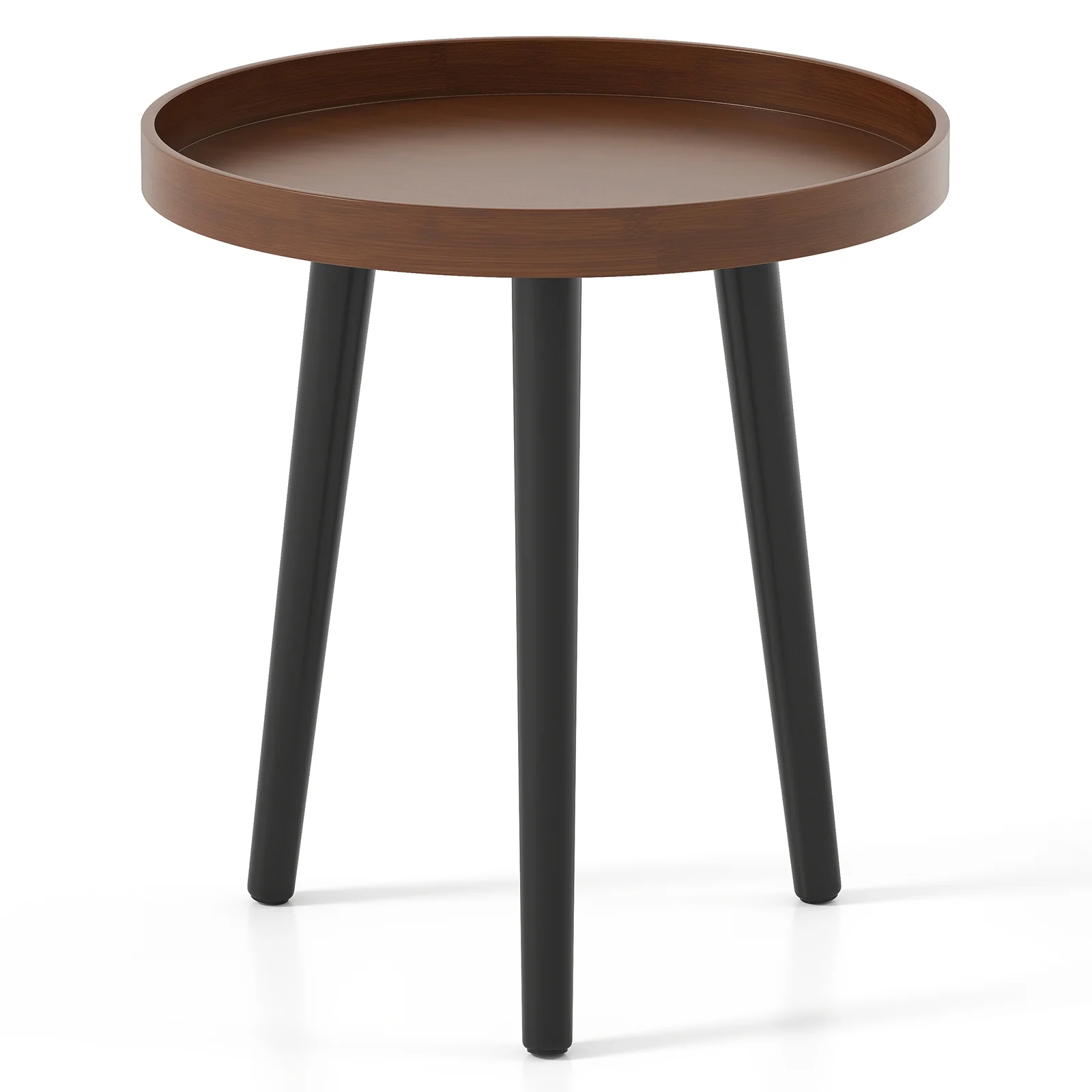 Mid Century Modern Round Side Table With Wooden Tray, Brown