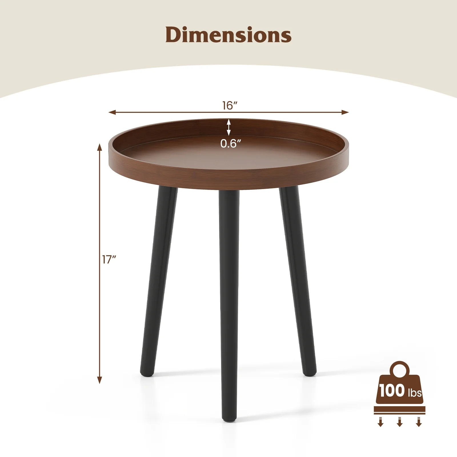 Mid Century Modern Round Side Table With Wooden Tray, Brown - Image 6