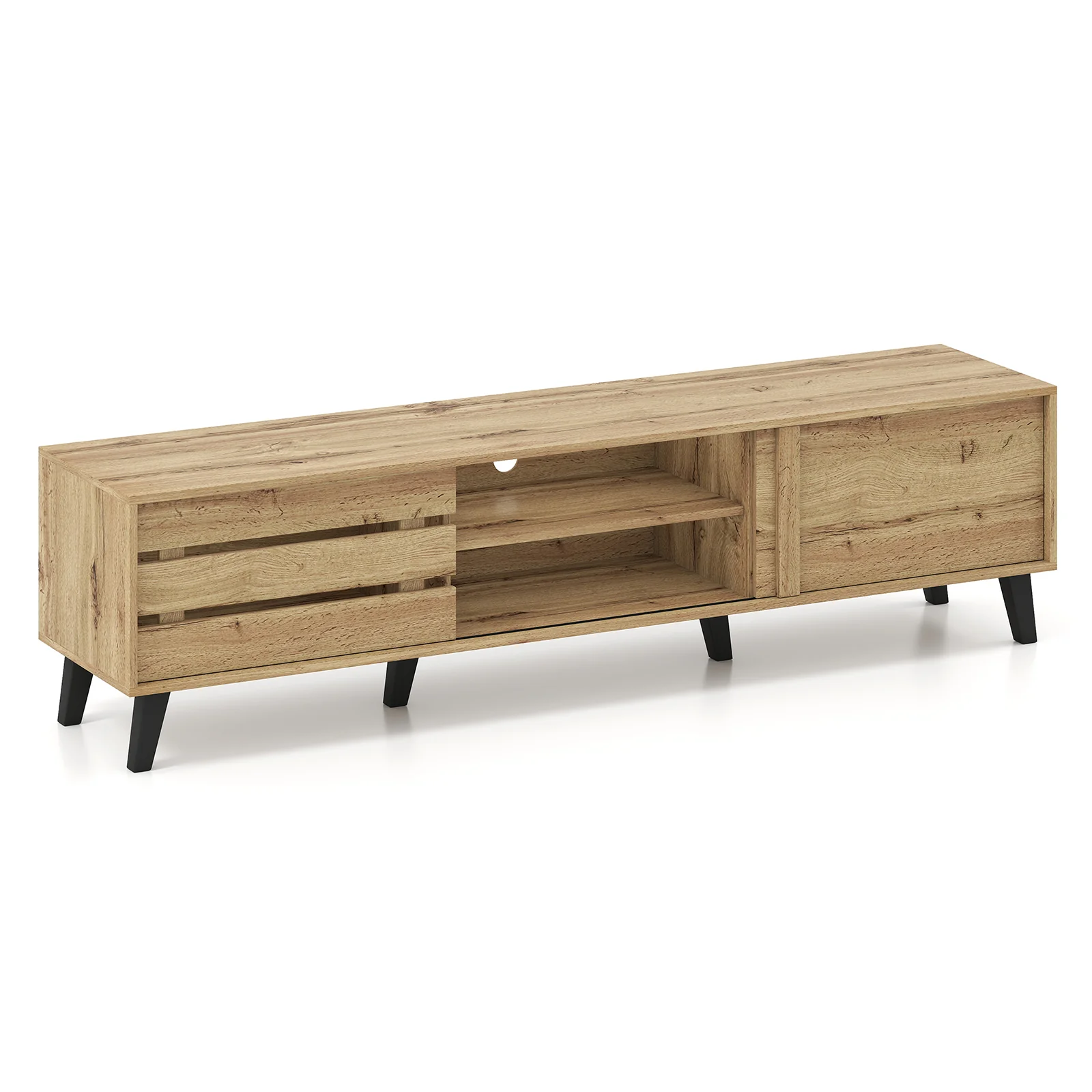 Mid Century Modern TV Stand, 80 Inch, Oak - Image 4