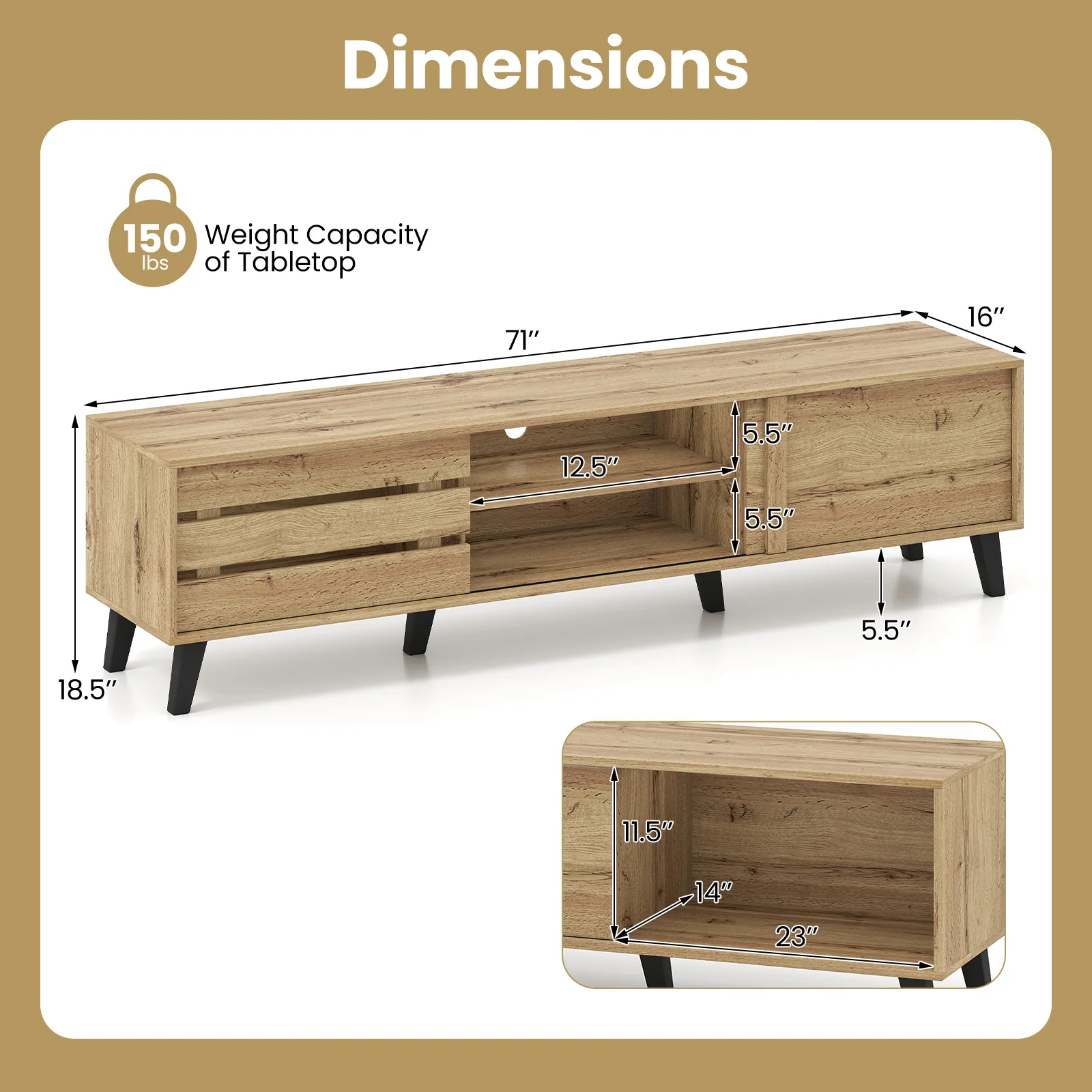 Mid Century Modern TV Stand, 80 Inch, Oak - Image 6