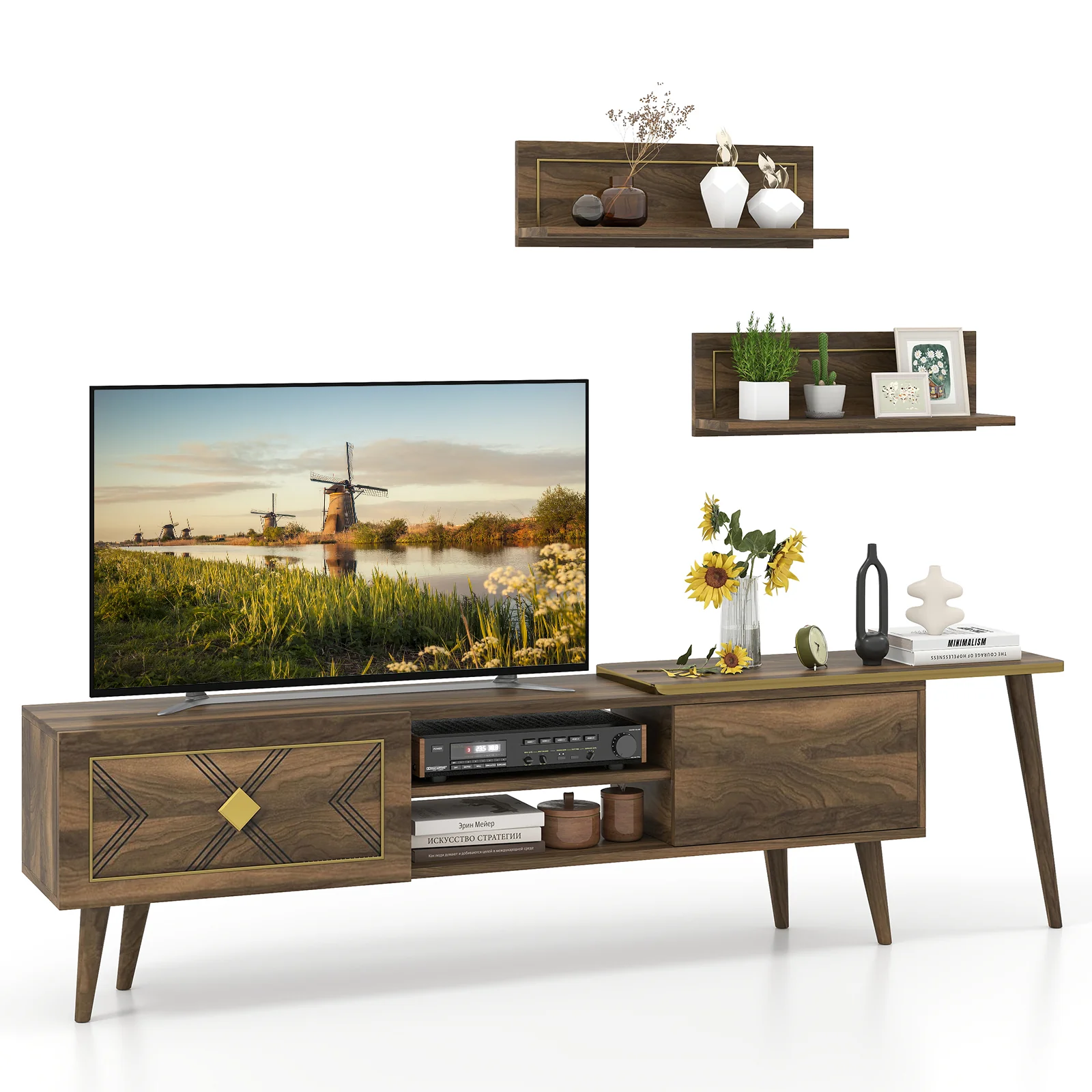 Mid-Century Modern TV Stand, 85 Inch, Walnut - Image 5