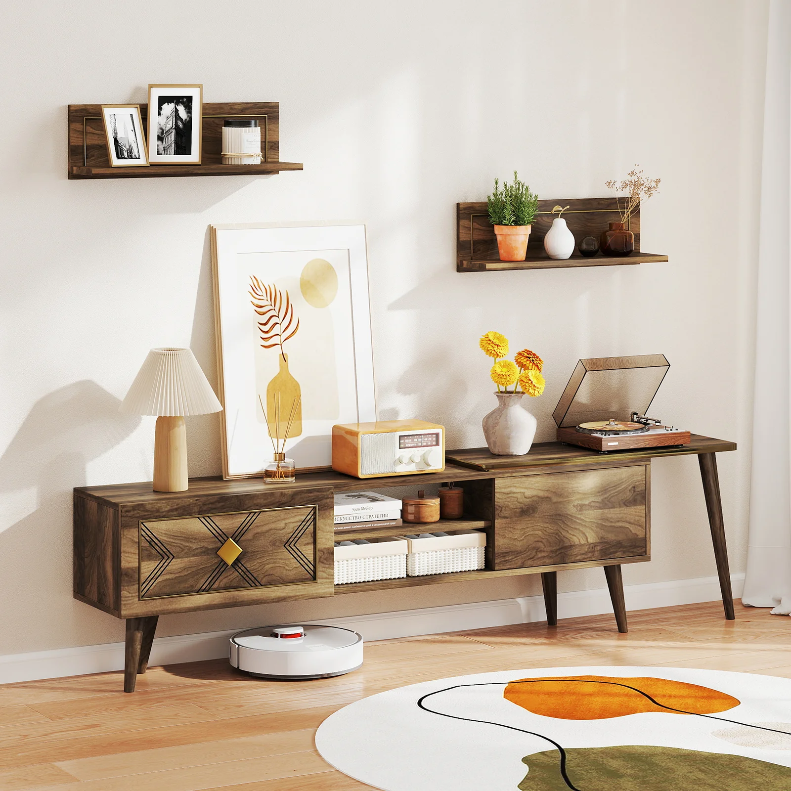 Mid-Century Modern TV Stand, 85 Inch, Walnut - Image 7