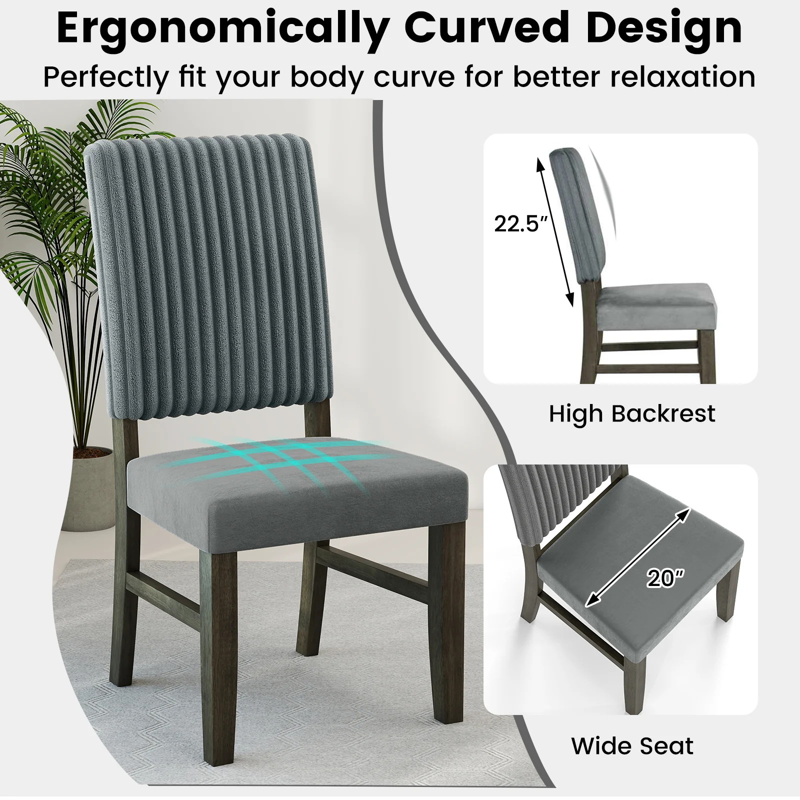 Mid-Century Modern Velvet Fabric Upholstered Dining Chairs, Set of 2, Gray - Image 10