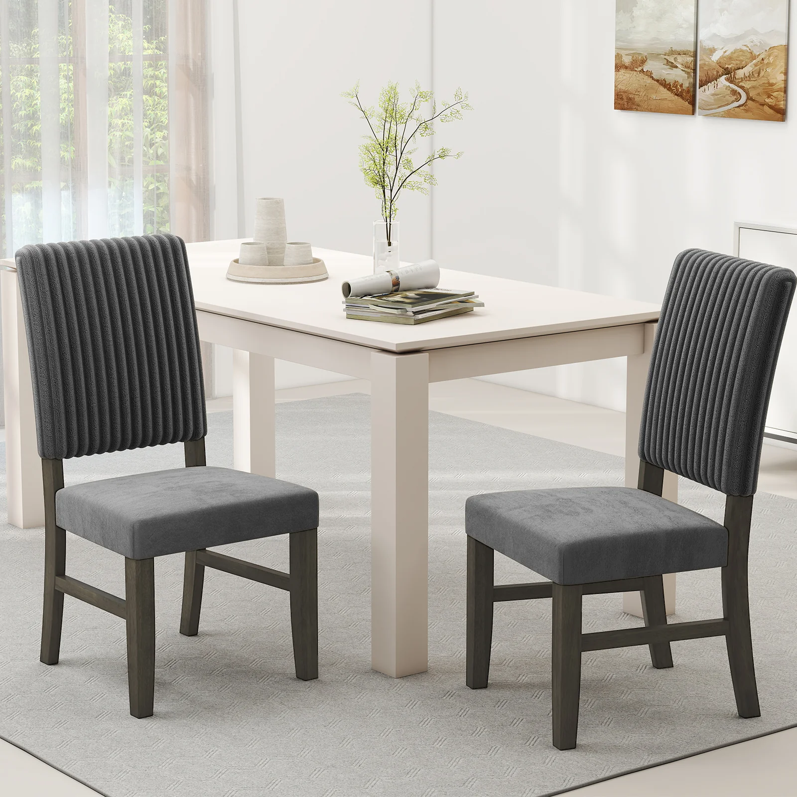 Mid-Century Modern Velvet Fabric Upholstered Dining Chairs, Set of 2, Gray - Image 2