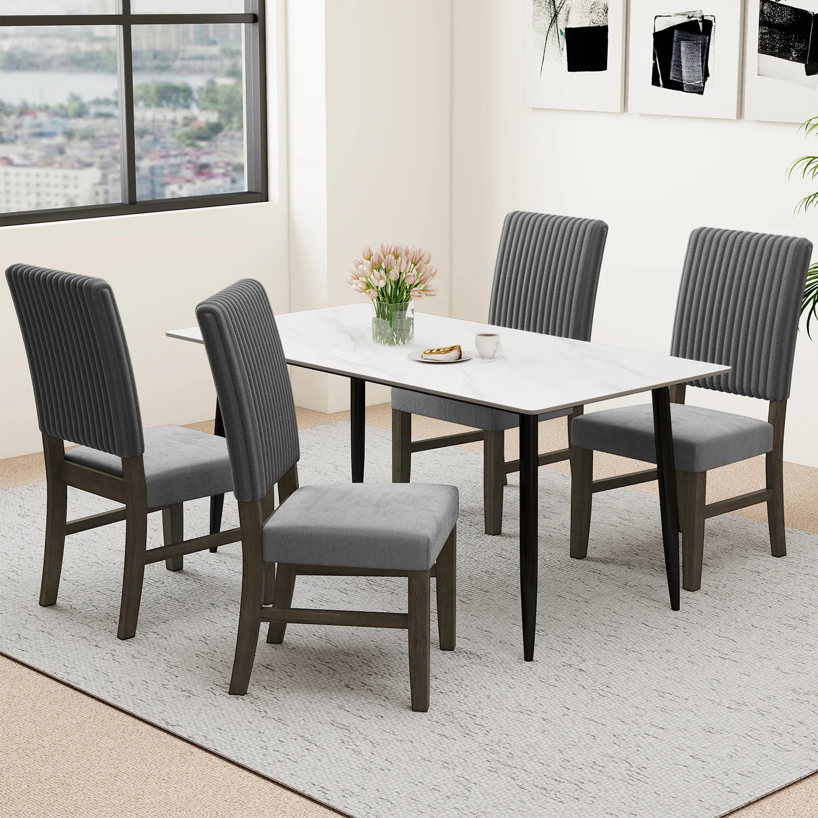 Mid-Century Modern Velvet Fabric Upholstered Dining Chairs, Set of 2, Gray - Image 3