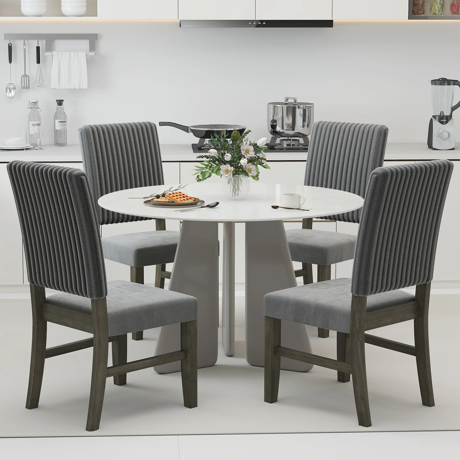 Mid-Century Modern Velvet Fabric Upholstered Dining Chairs, Set of 2, Gray - Image 6