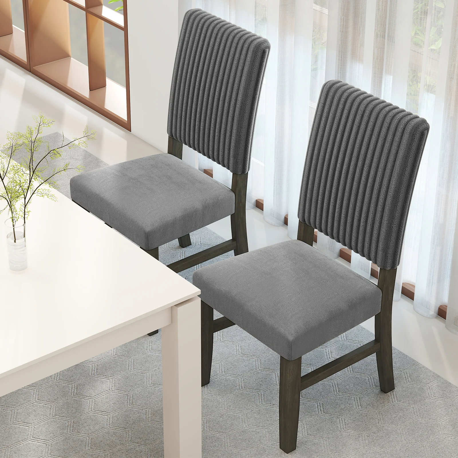 Mid-Century Modern Velvet Fabric Upholstered Dining Chairs, Set of 2, Gray - Image 7