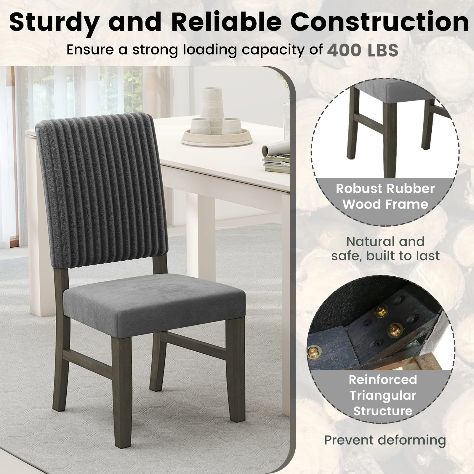 Mid-Century Modern Velvet Fabric Upholstered Dining Chairs, Set of 2, Gray - Image 8