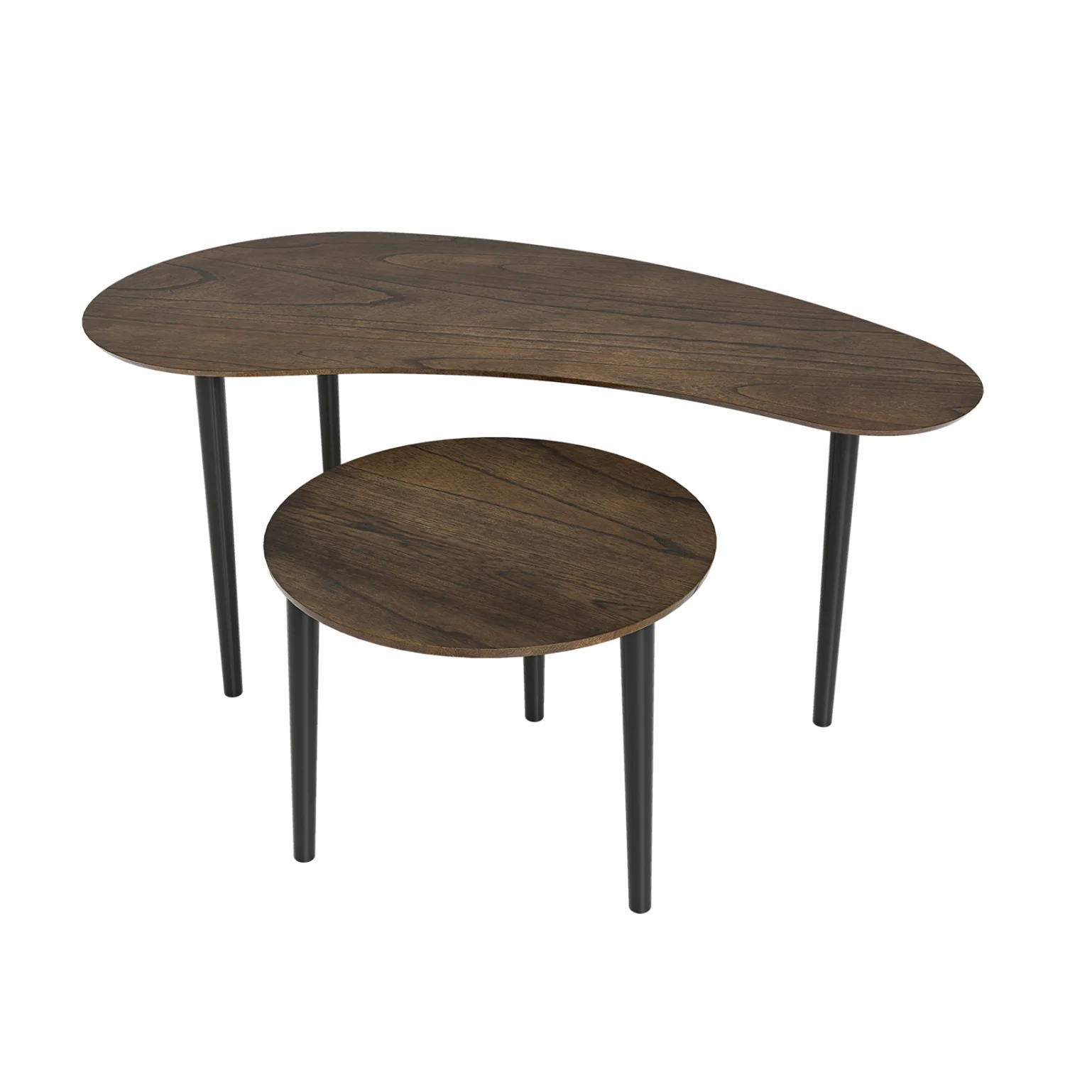 Mid Century Nesting Tables, Walnut, Rubber Wood Legs - Image 5
