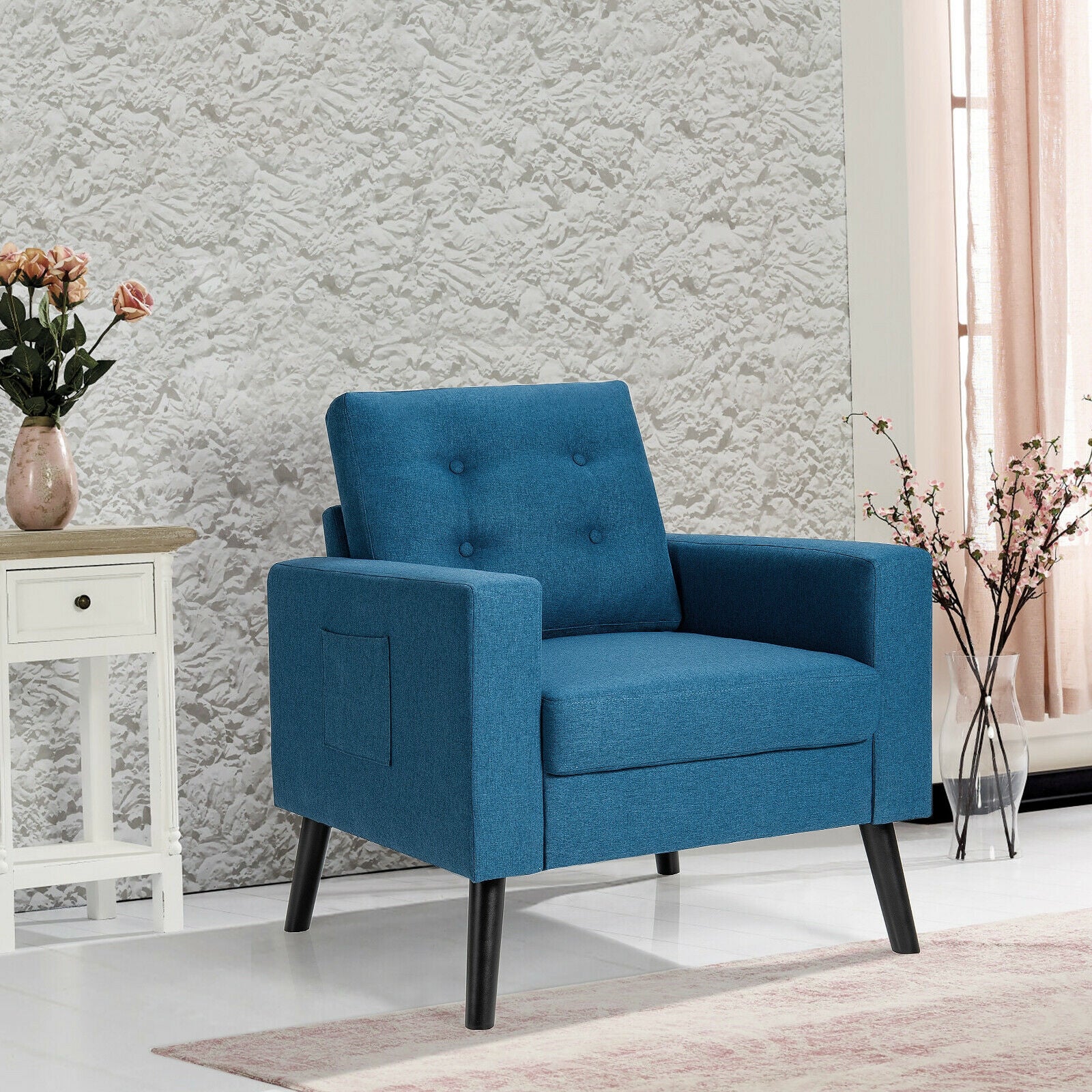 Mid-Century Upholstered Armchair Club Chair, Blue - Image 2