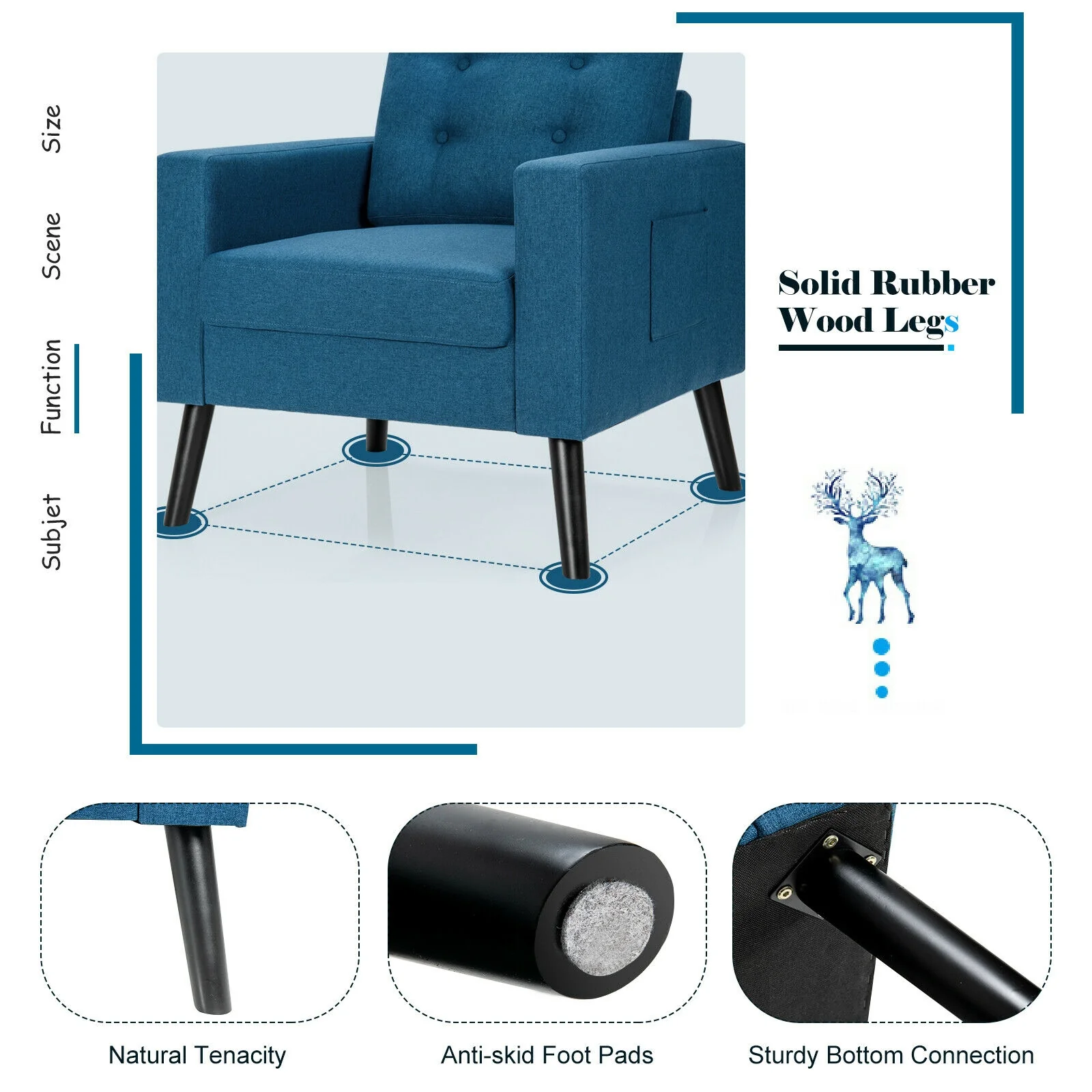 Mid-Century Upholstered Armchair Club Chair, Blue - Image 9